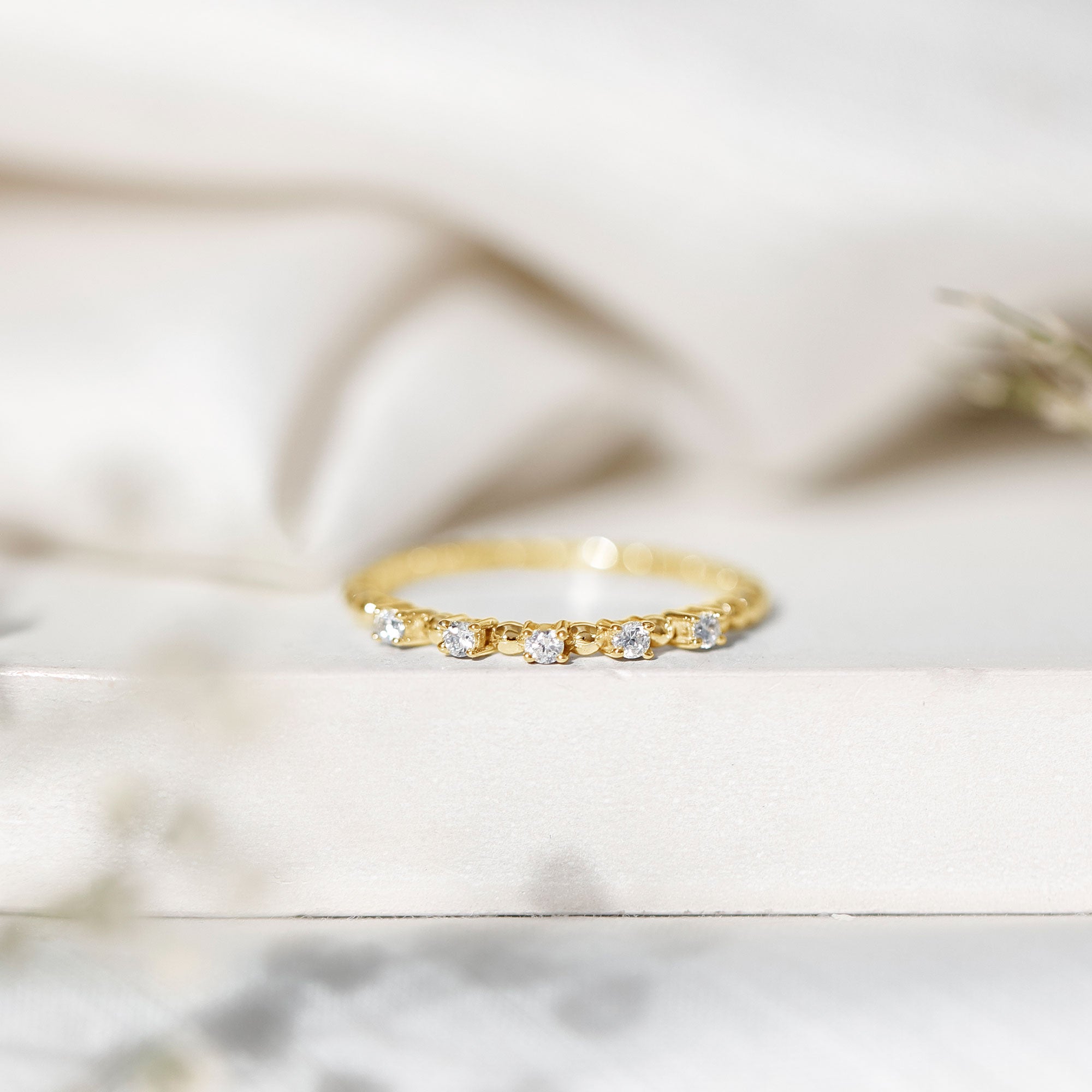 Rosec Jewels-Minimalist Lab Grown Diamond Stacking Ring with Beaded Detail