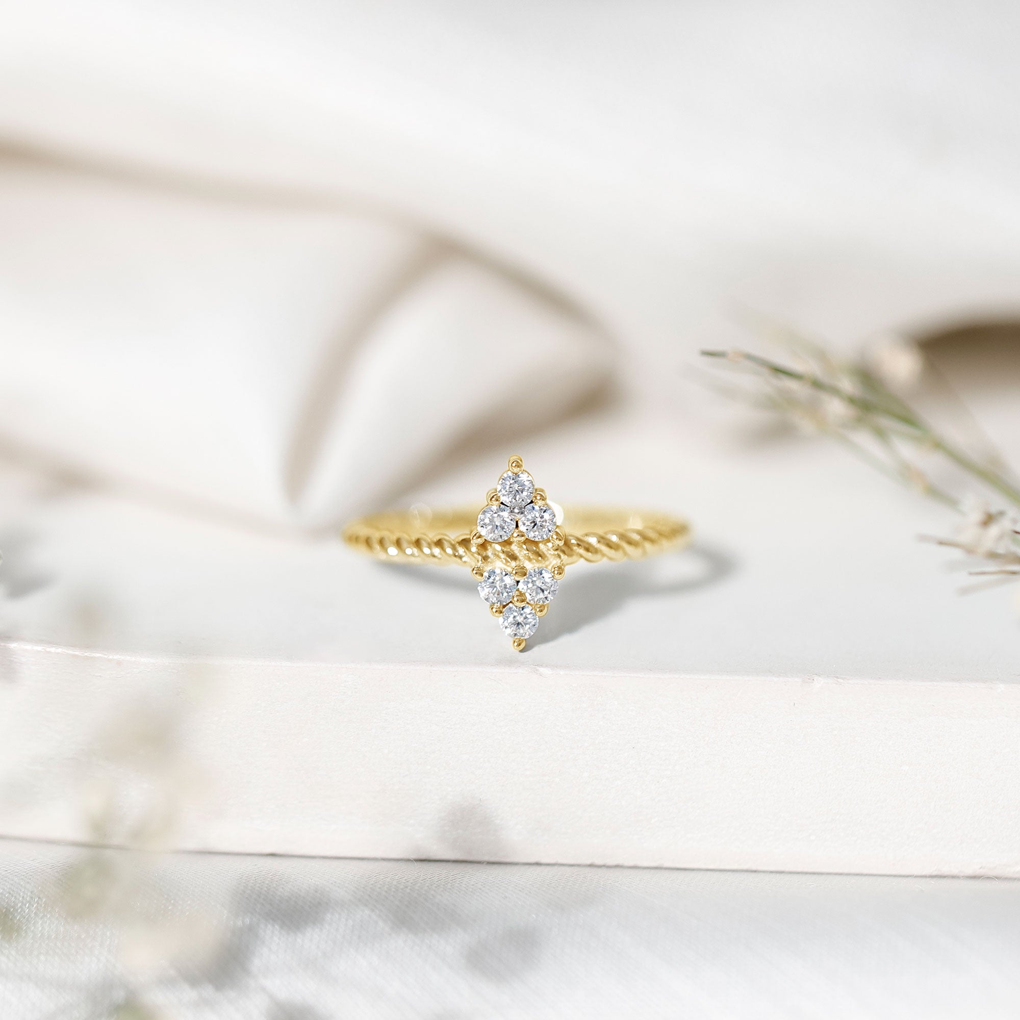Rosec Jewels-Twin Triangle Lab Grown Diamond Engagement Ring with Twisted Band