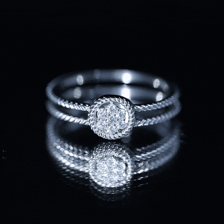 Rosec Jewels-Certified Lab Grown Diamond Flower Promise Ring with Double Band Shank