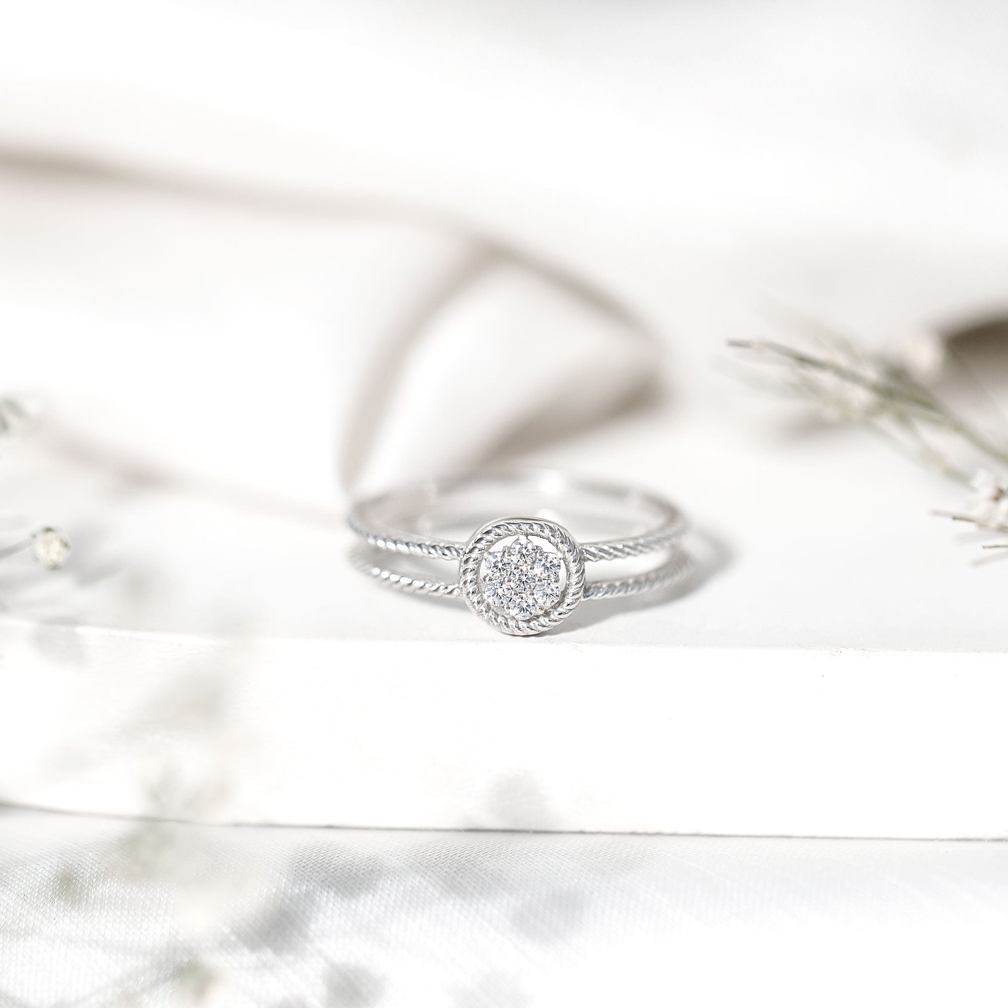 Rosec Jewels-Certified Lab Grown Diamond Flower Promise Ring with Double Band Shank