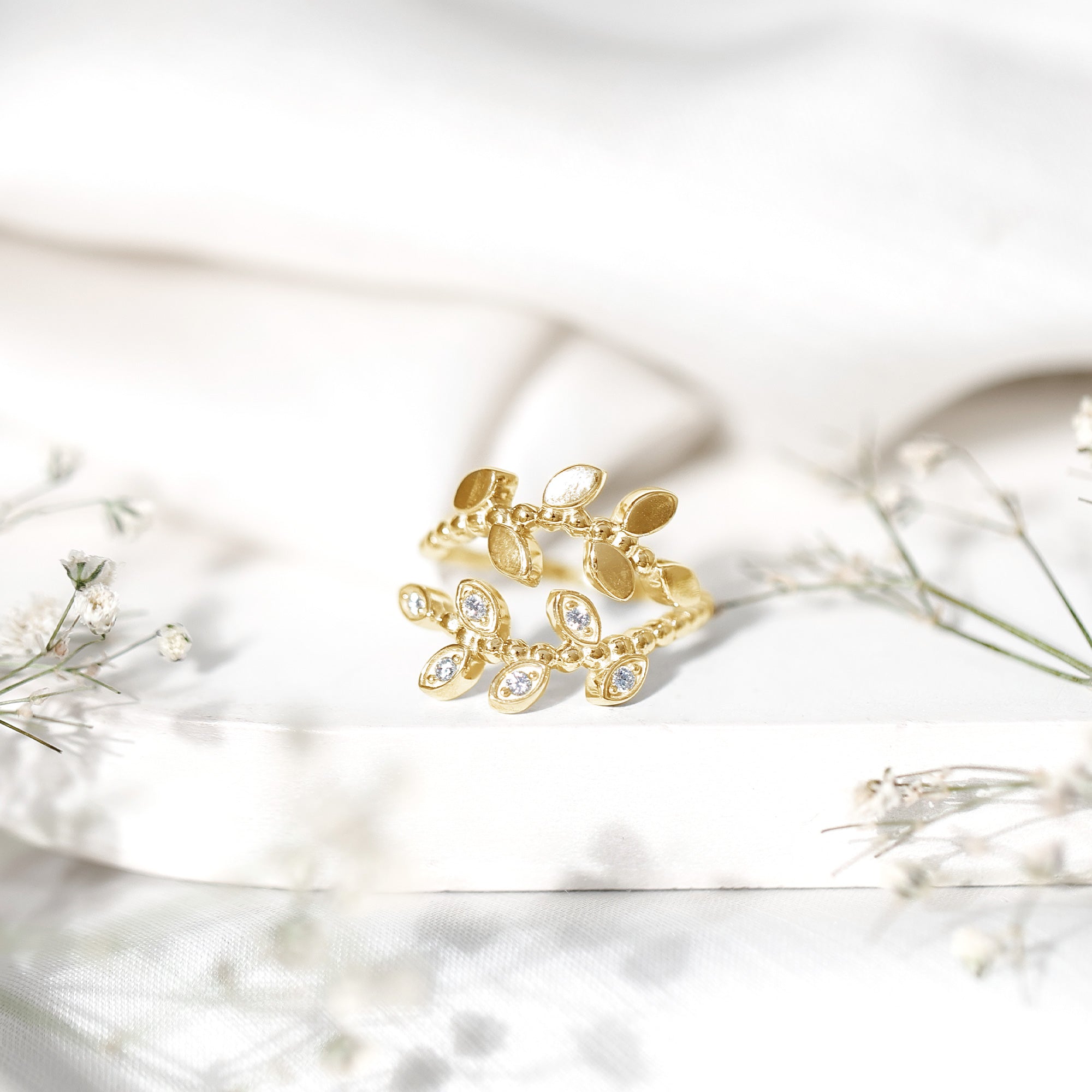 Nature Inspired Lab Grown Diamond Leaf Wrap Ring with Certificate Lab - ( EF-VS ) - Rosec Jewels