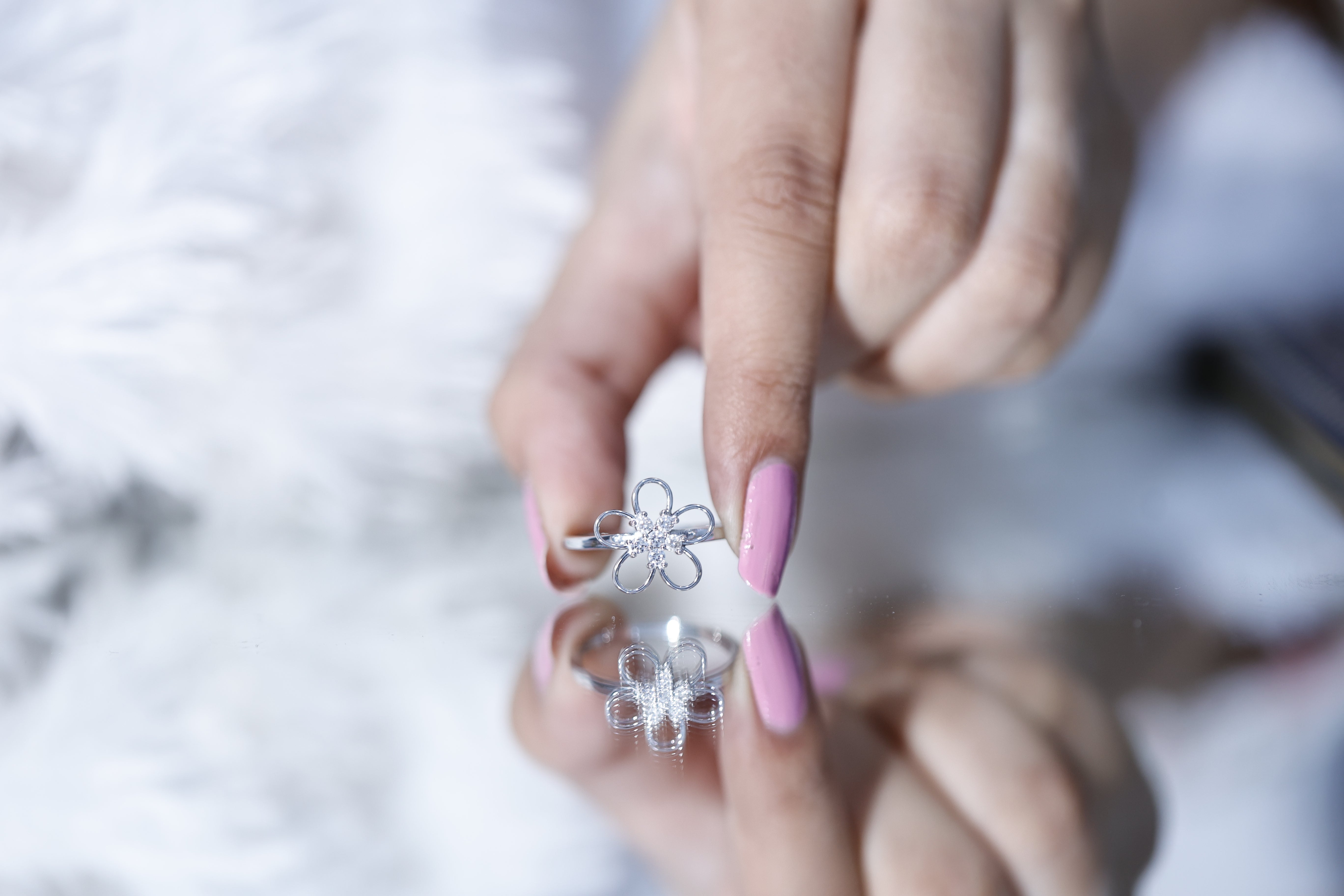 Rosec Jewels-Lab Grown Certified Diamond Flower Engagement Ring for Women
