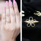 Lab Grown Certified Diamond Flower Engagement Ring for Women Lab - ( EF-VS ) - Rosec Jewels