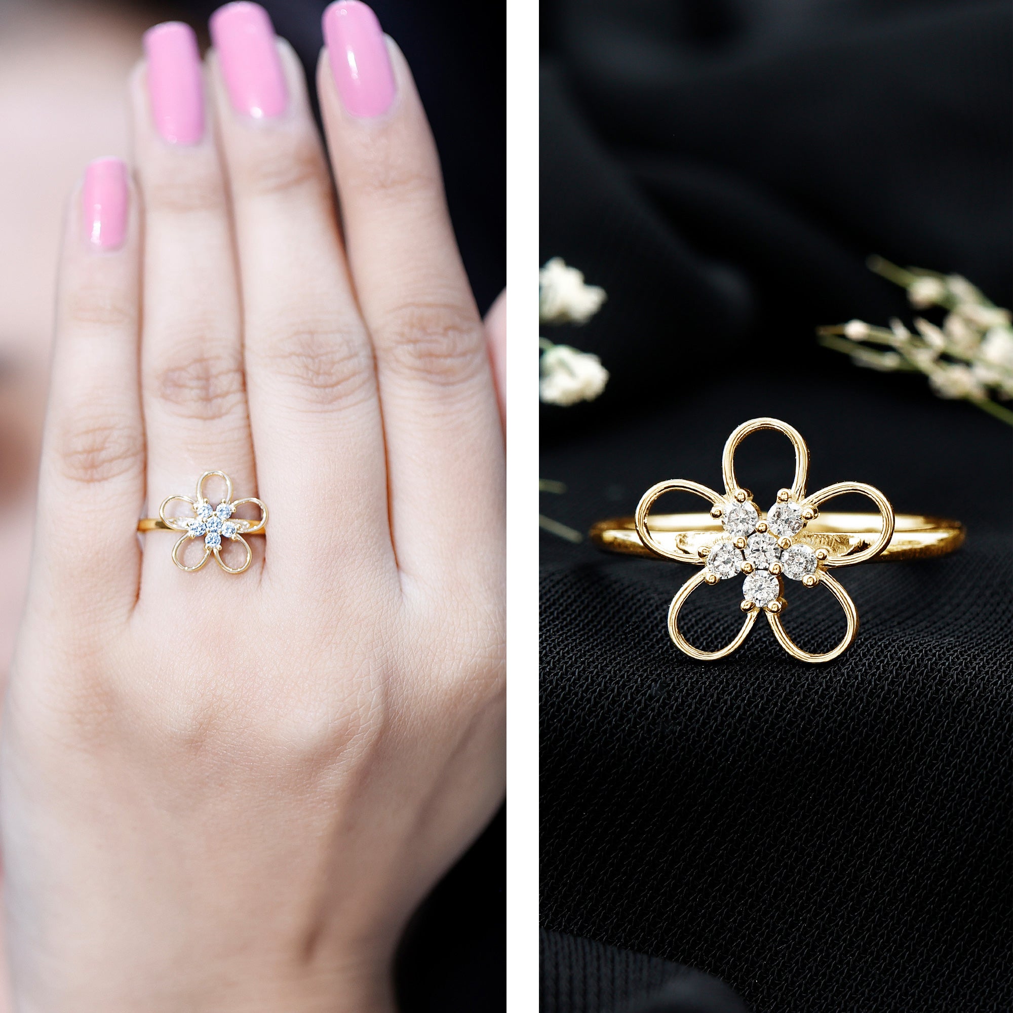 Lab Grown Certified Diamond Flower Engagement Ring for Women Lab - ( EF-VS ) - Rosec Jewels