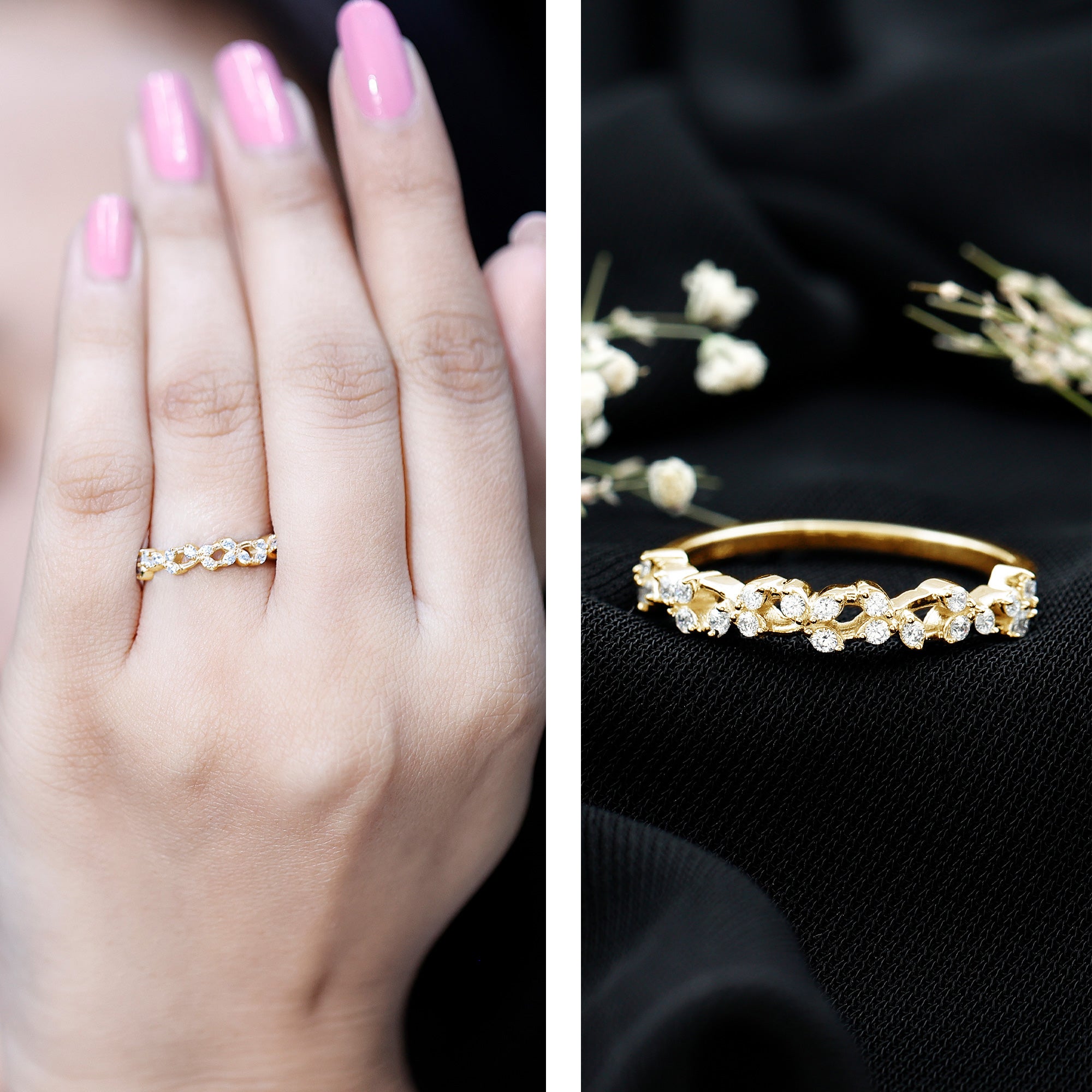 Lab Grown Diamond Leaf Half Eternity Ring with Certificate Lab - ( EF-VS ) - Rosec Jewels