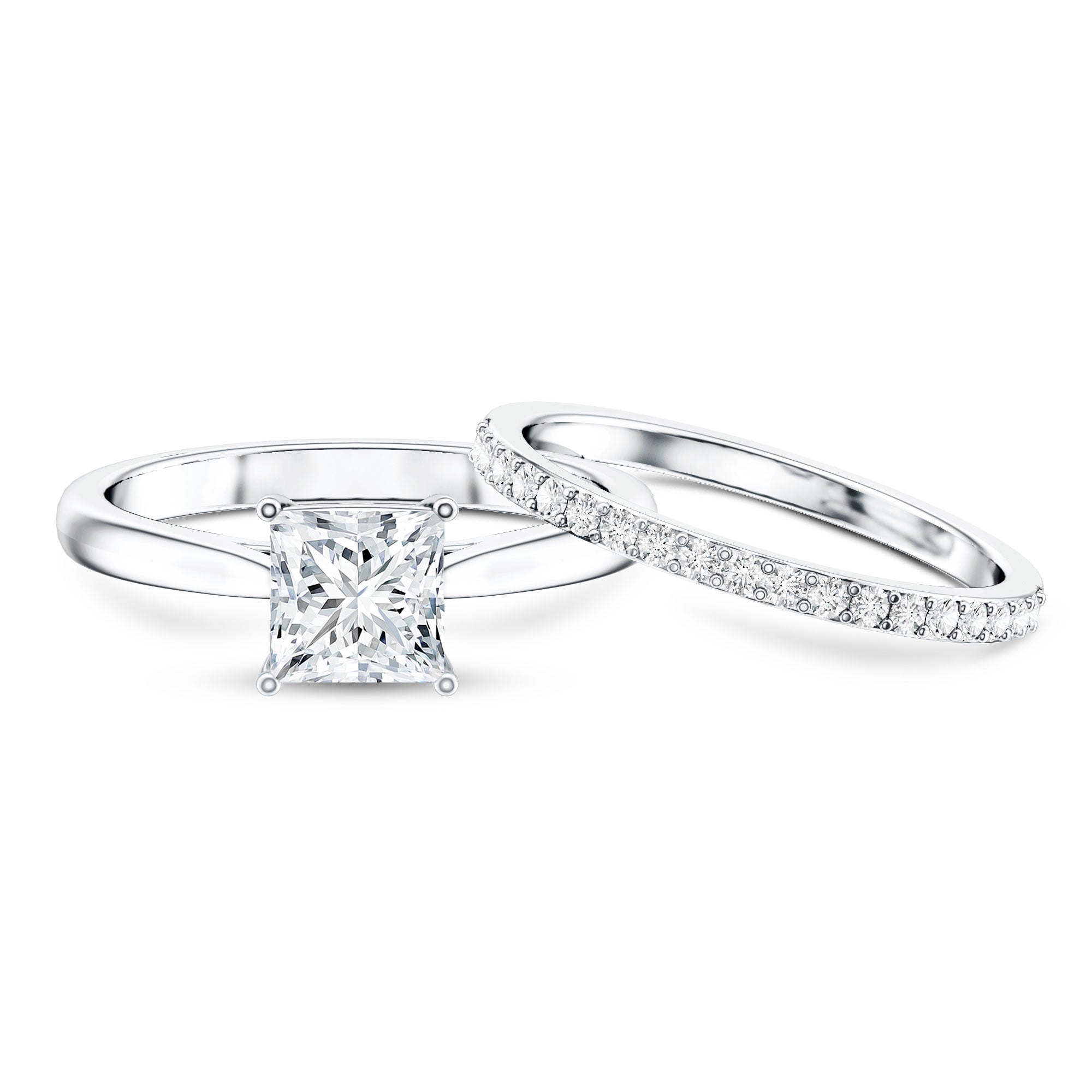 Rosec Jewels-IGI Certified 1 Carat Princess Cut Lab Grown Diamond Solitaire Bridal Ring Set