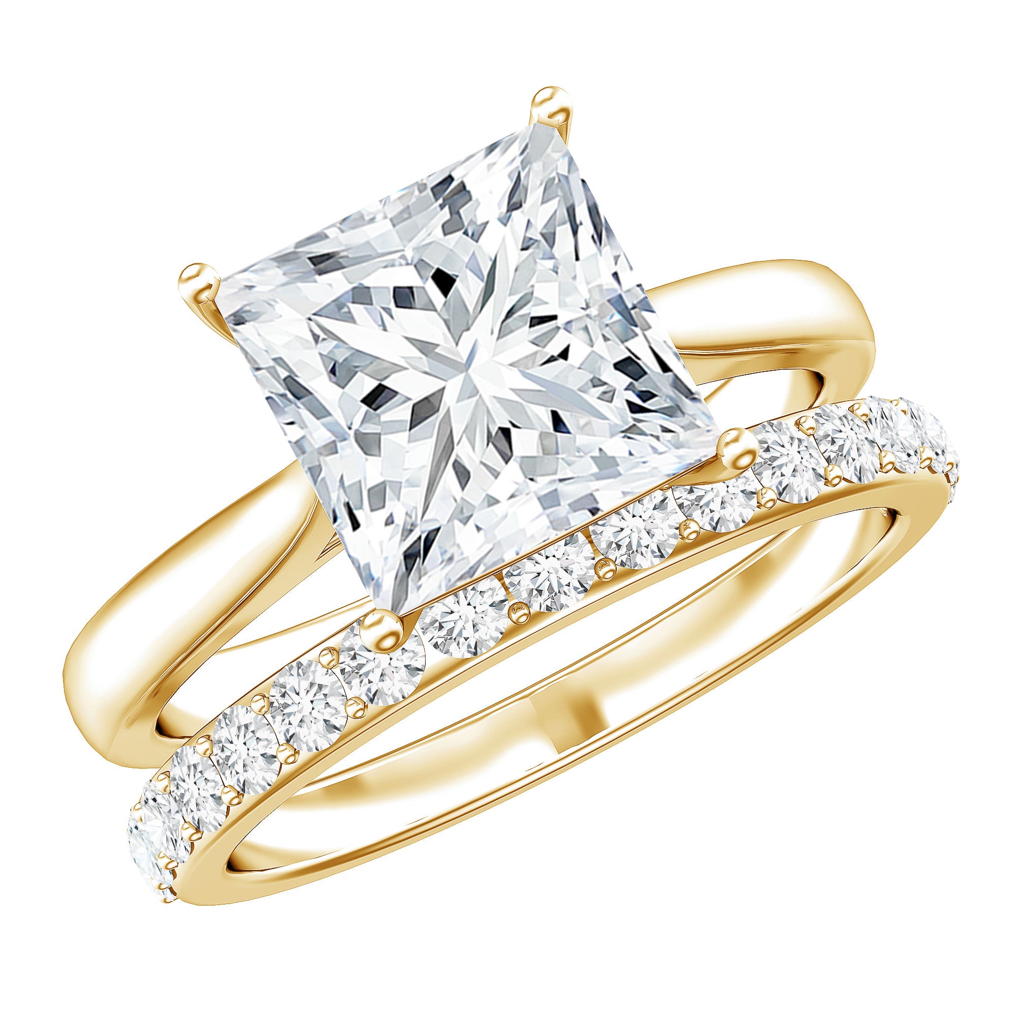 Rosec Jewels-IGI Certified 2 Carat Lab Grown Diamond Princess Cut Engagement Ring With Wedding Band