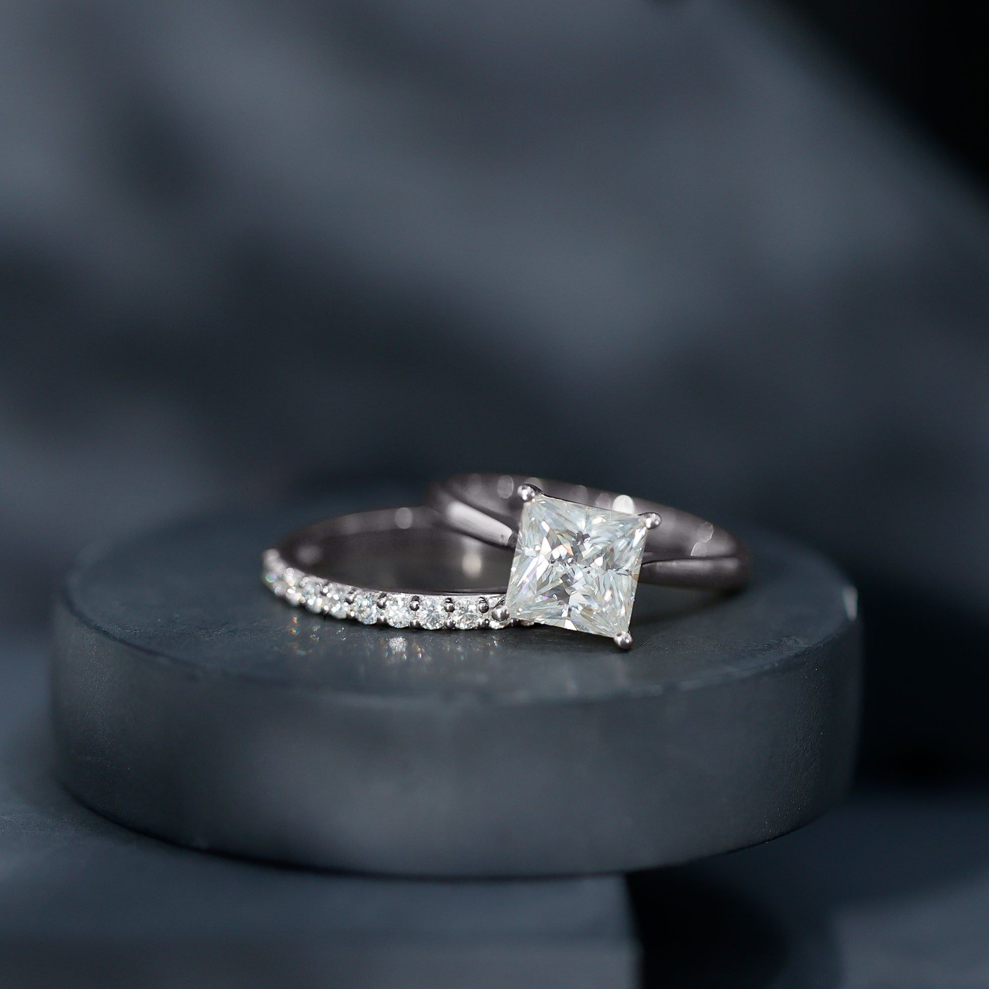 Rosec Jewels-IGI Certified 3 Carat Lab Grown Diamond Princess Cut Wedding Ring Set for Women