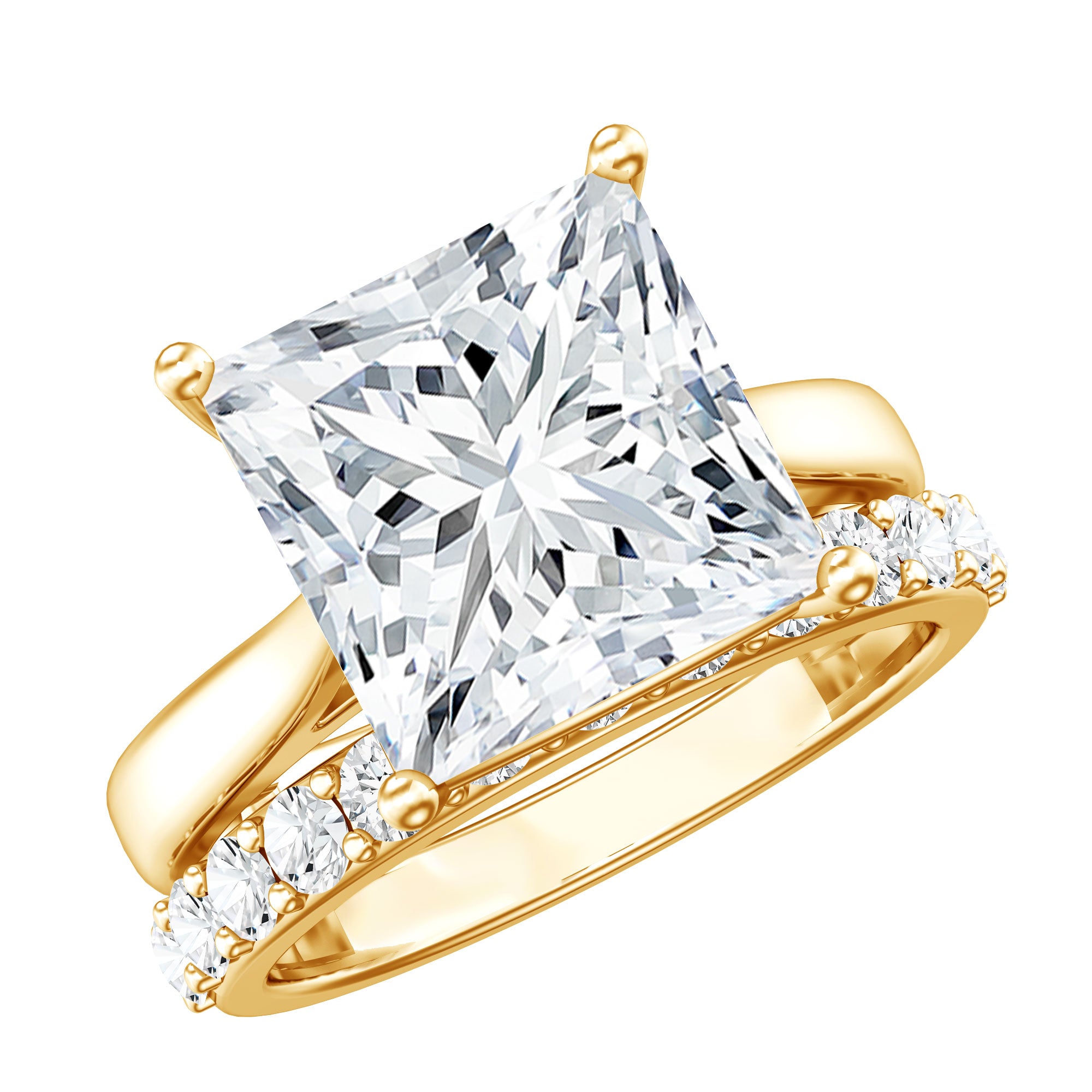 Rosec Jewels-IGI Certified 4 Carat Princess Cut Lab Grown Diamond Solitaire Wedding Ring Set