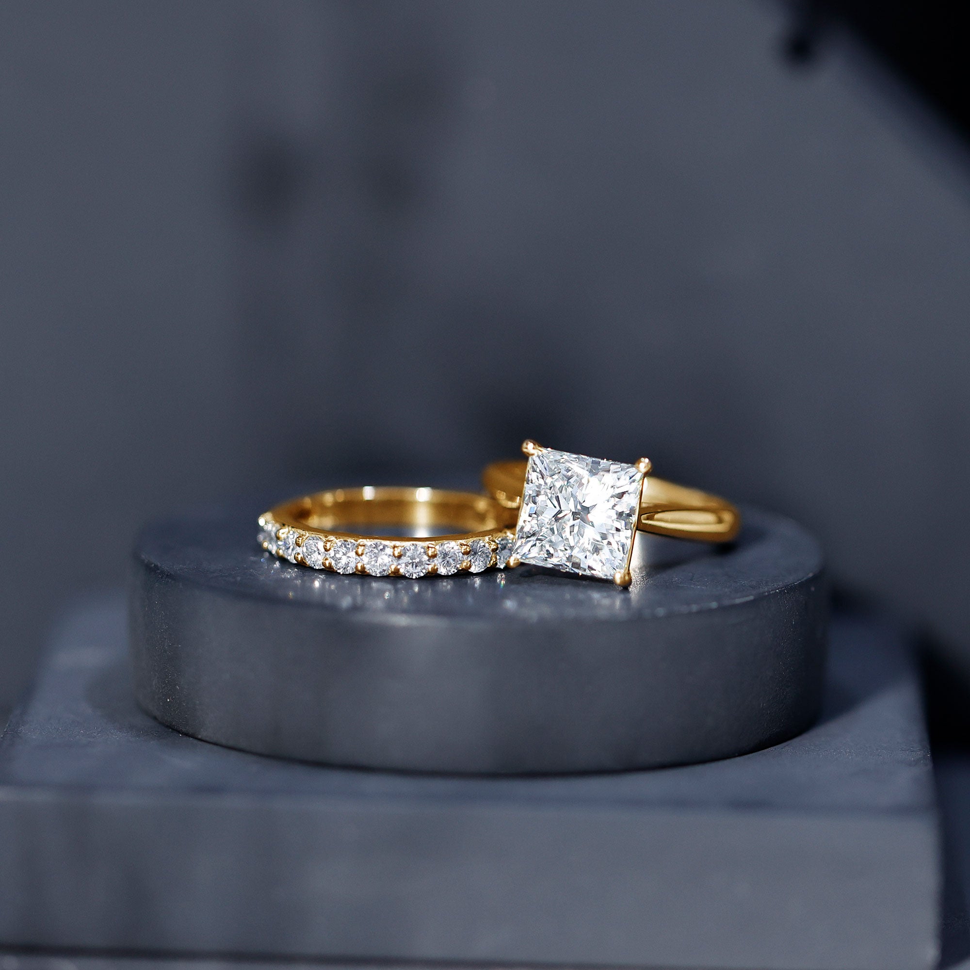 IGI Certified 4 Carat Princess Cut Lab Grown Diamond Solitaire Wedding Ring Set Lab - ( E-VS1 ) - Rosec Jewels