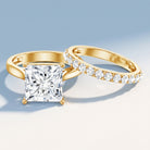 5 Carat Huge Lab Grown Diamond Princess Cut Engagement Ring Set with IGI Certificate Lab - ( E-VS1 ) - Rosec Jewels