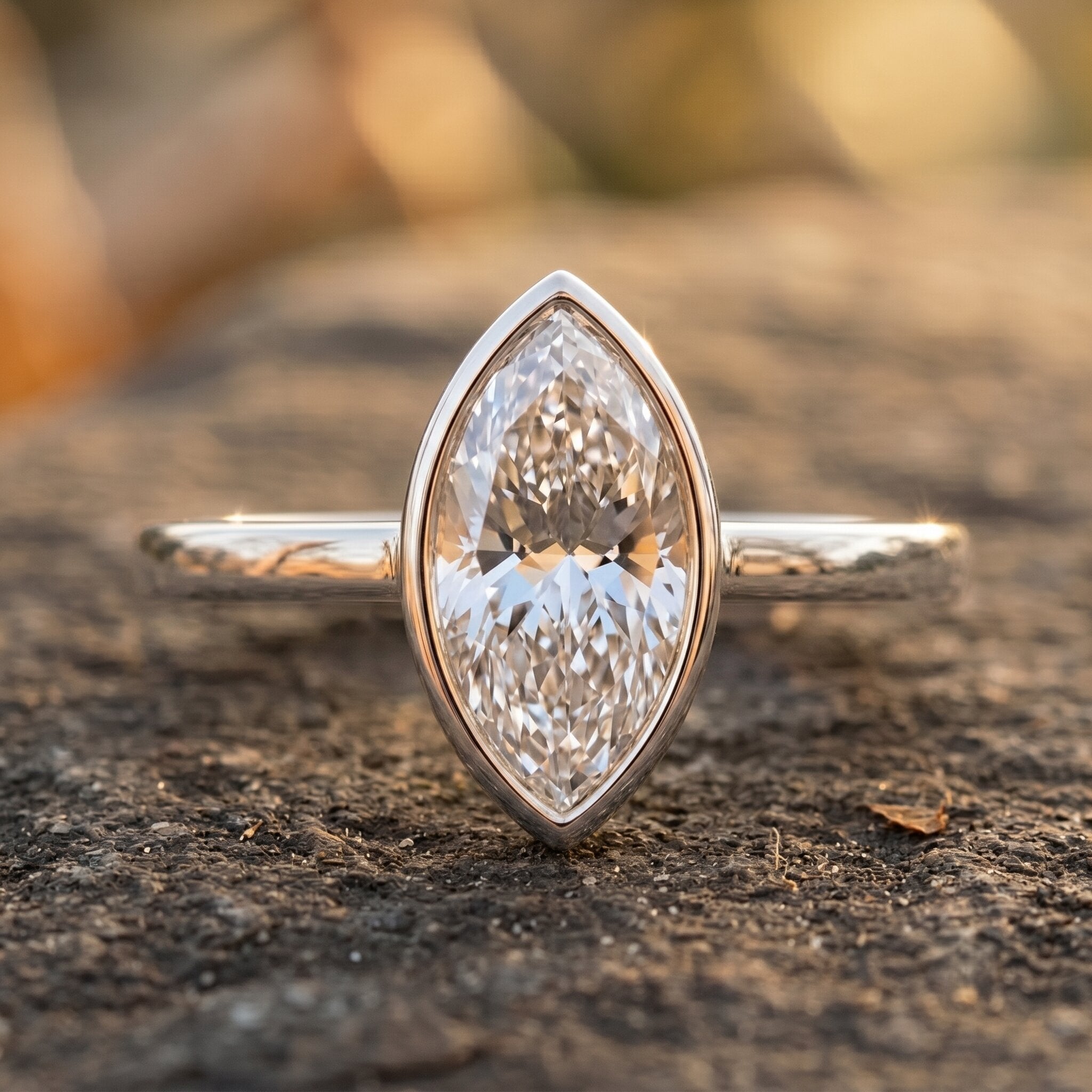 IGI Certified 1 Carat Marquise Lab Grown Diamond Engagement Ring in Bezel Setting Lab - ( E-VS1 ) - Rosec Jewels