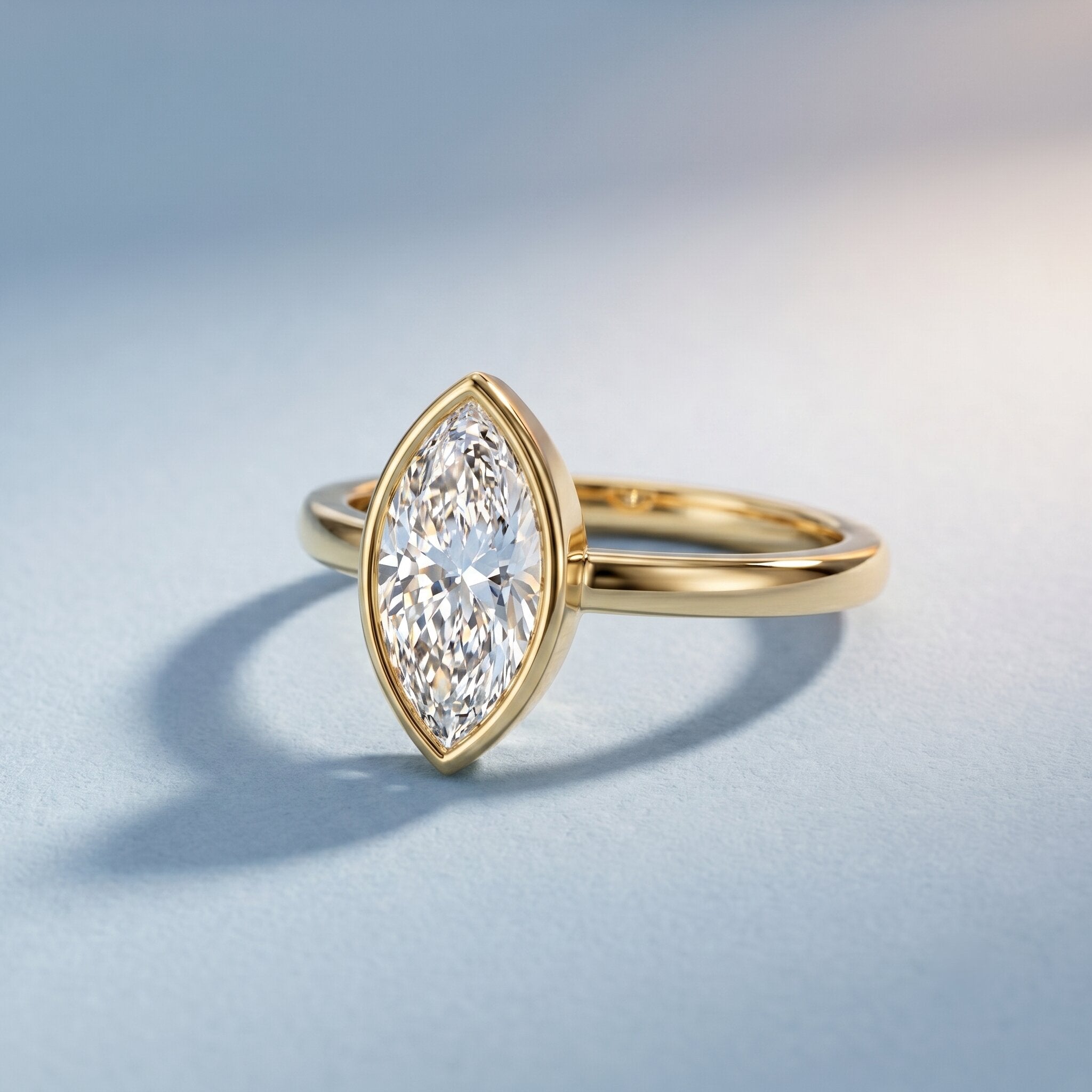 IGI Certified 1 Carat Marquise Lab Grown Diamond Engagement Ring in Bezel Setting Lab - ( E-VS1 ) - Rosec Jewels
