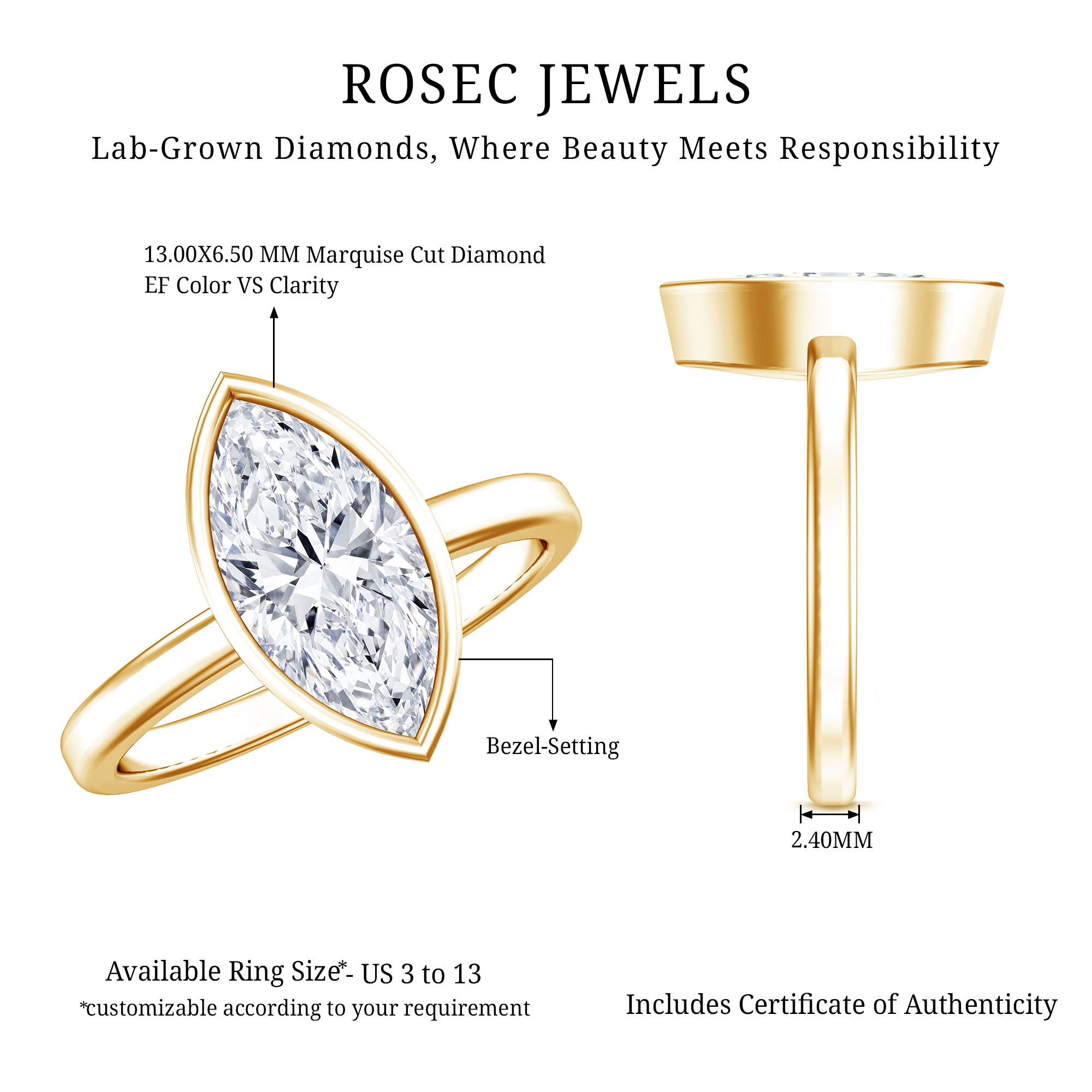 Rosec Jewels-IGI Certified 2 Carat Lab Grown Diamond Marquise Ring For Engagement
