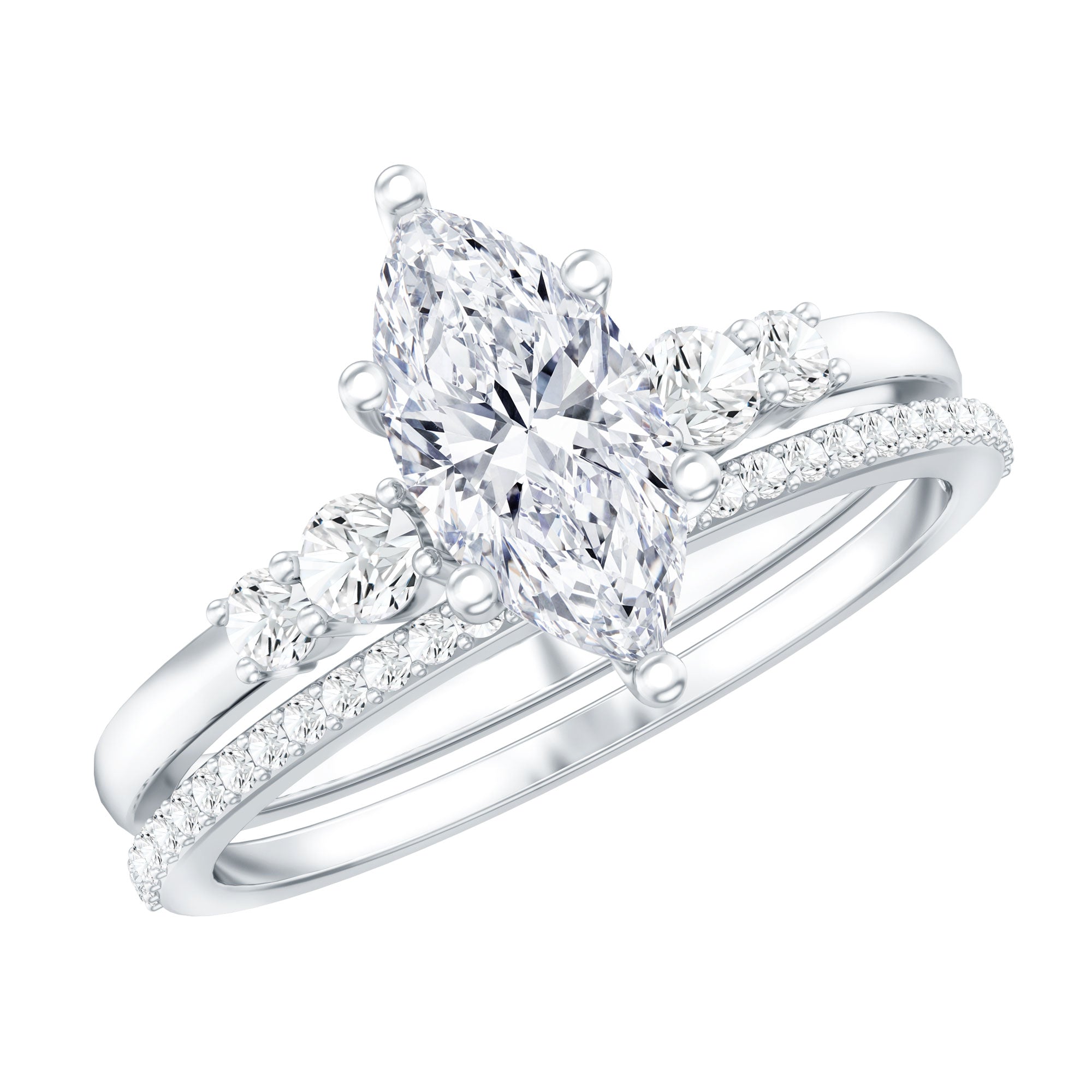 Rosec Jewels-IGI Certified 1 Carat Marquise Lab Grown Diamond Wedding Ring Set for Women