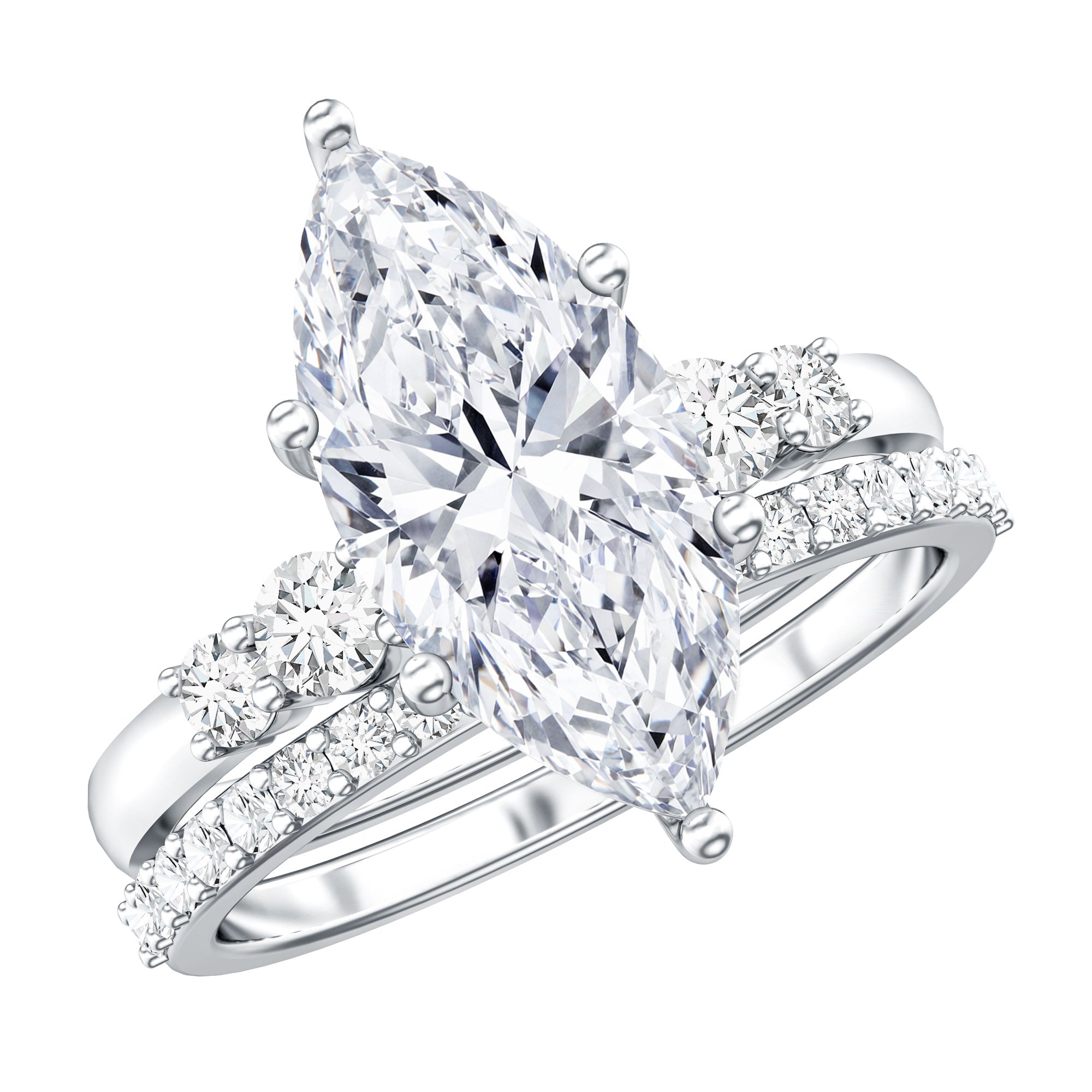 Rosec Jewels-IGI Certified 3 Carat Lab Grown Diamond Marquise Bridal Wedding Ring Set