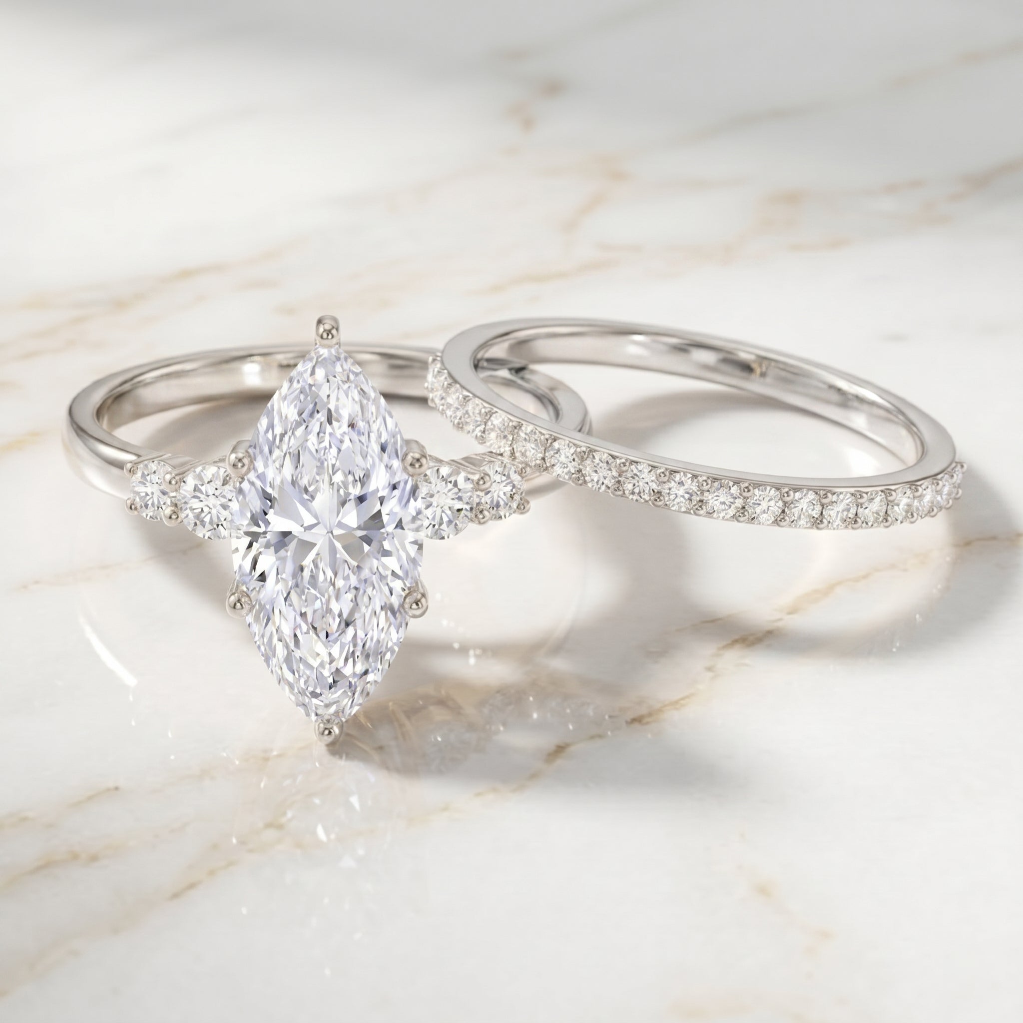 IGI Certified 3 Carat Lab Grown Diamond Marquise Bridal Wedding Ring Set Lab - ( E-VS1 ) - Rosec Jewels