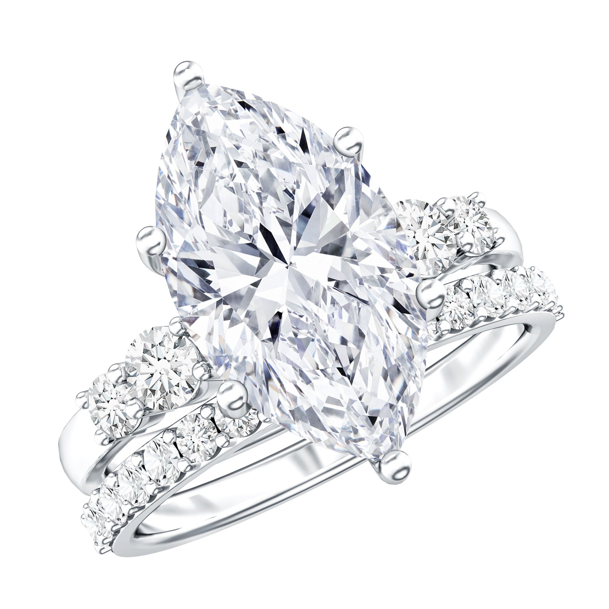 Rosec Jewels-IGI Certified Lab Grown Diamond 4 Carat Marquise Engagement Ring with Wedding Band