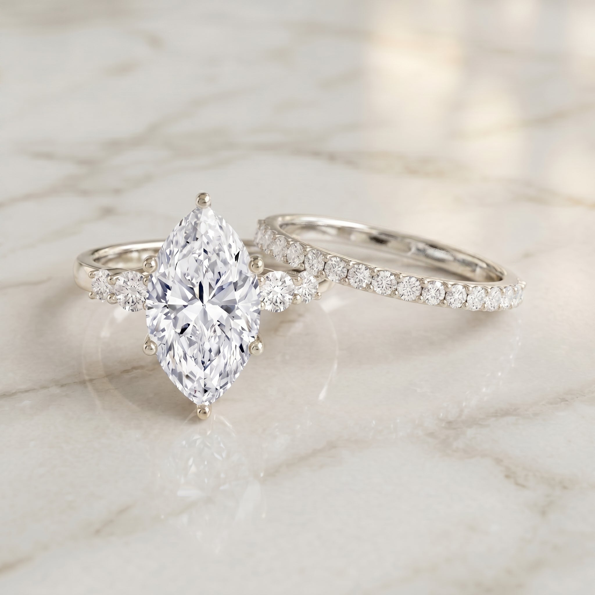IGI Certified Lab Grown Diamond 4 Carat Marquise Engagement Ring with Wedding Band Lab - ( E-VS1 ) - Rosec Jewels
