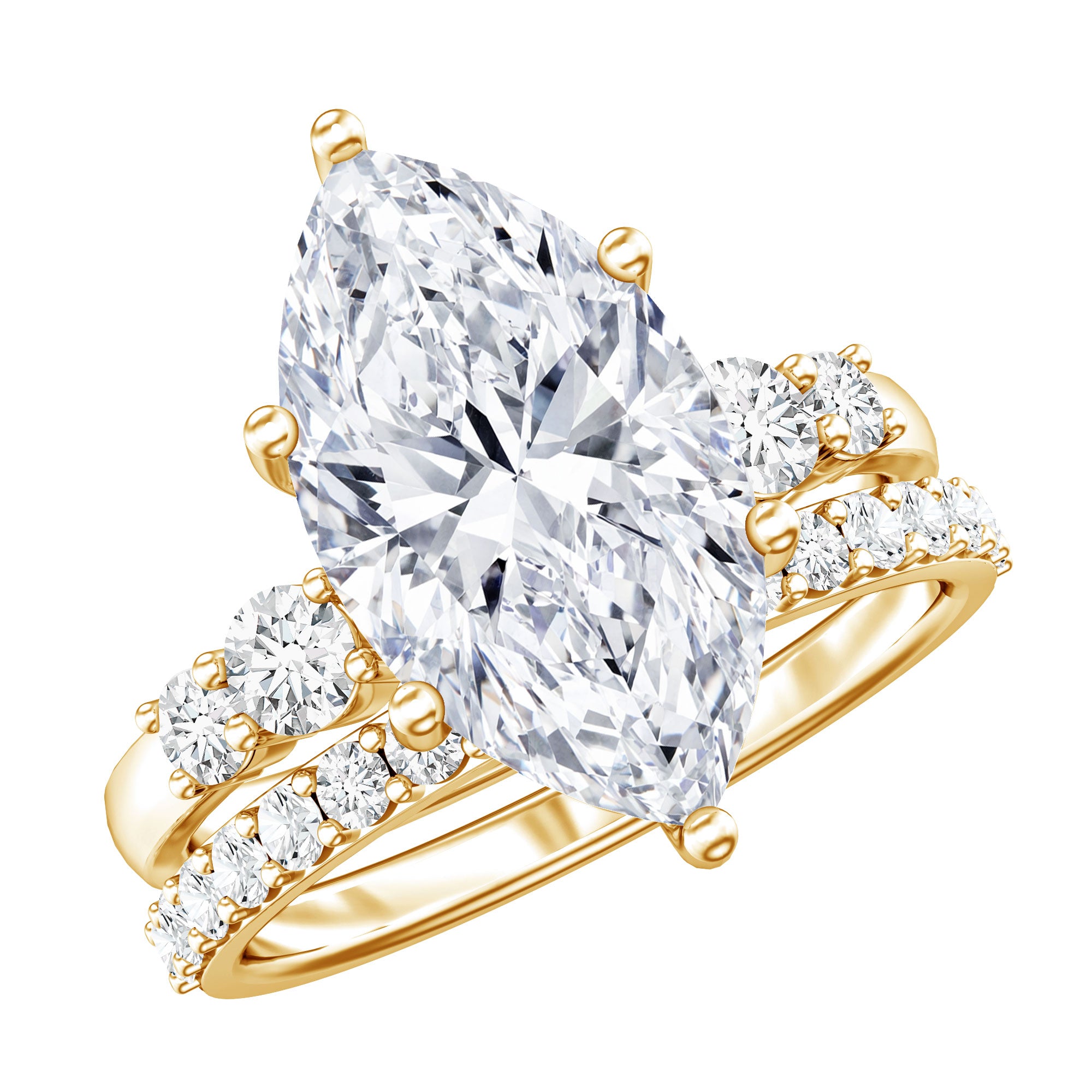 IGI Certified Lab Grown Diamond 4 Carat Marquise Engagement Ring with Wedding Band Lab - ( E-VS1 ) - Rosec Jewels
