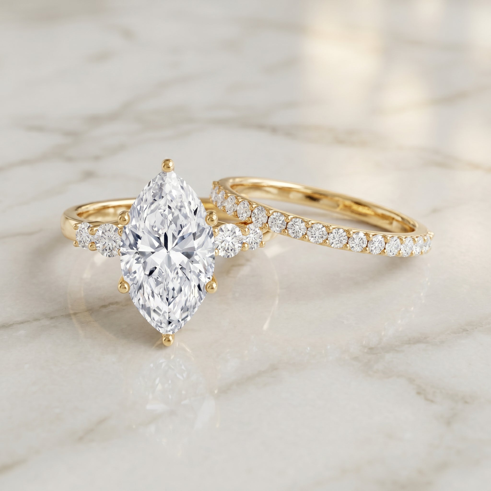 IGI Certified Lab Grown Diamond 4 Carat Marquise Engagement Ring with Wedding Band Lab - ( E-VS1 ) - Rosec Jewels