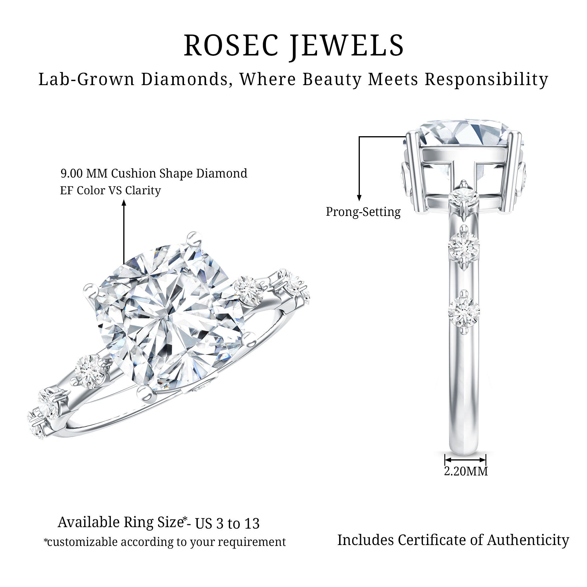 Rosec Jewels-Lab Grown 4 Carat Round Diamond Solitaire Engagement Ring with IGI Certificate