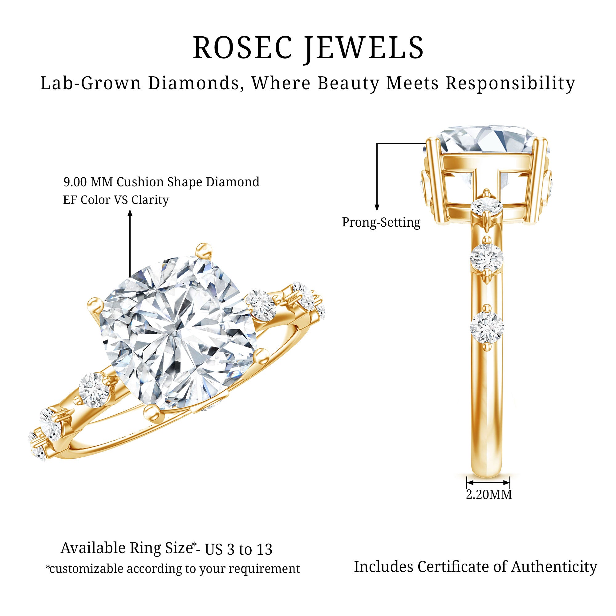 Rosec Jewels-Lab Grown 4 Carat Round Diamond Solitaire Engagement Ring with IGI Certificate