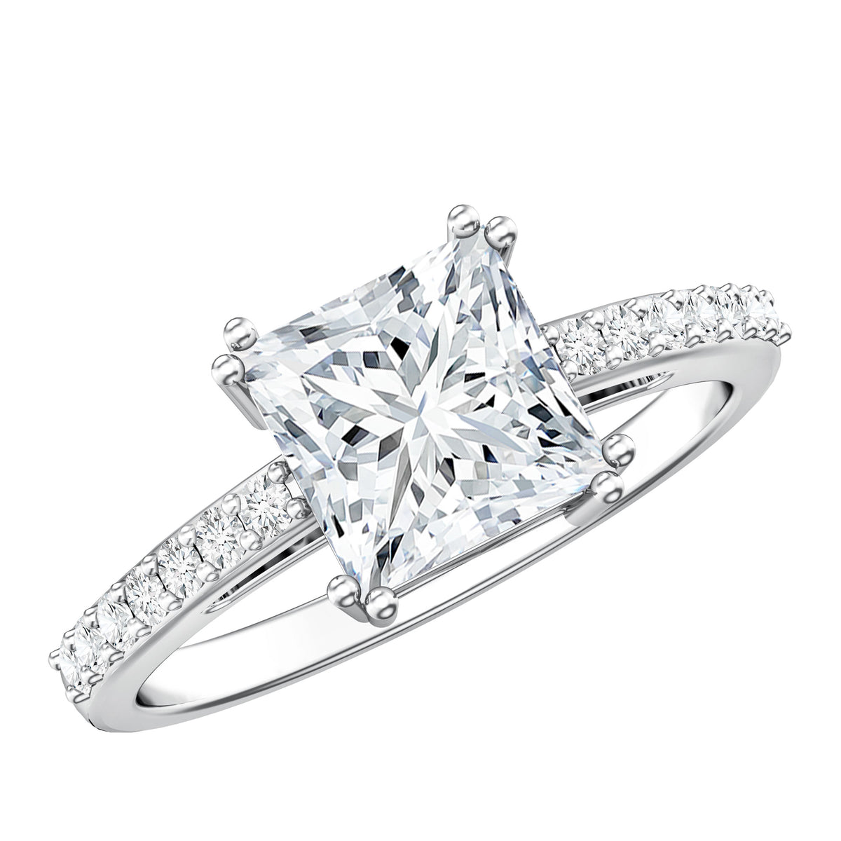 IGI Verified Lab Grown Diamond 3 Carat Princess Cut Engagement Ring Lab - ( E-VS1 ) - Rosec Jewels