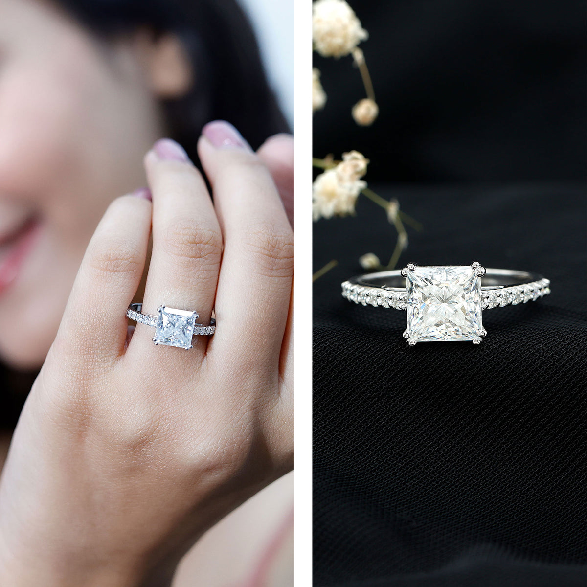 Rosec Jewels-IGI Verified Lab Grown Diamond 3 Carat Princess Cut Engagement Ring