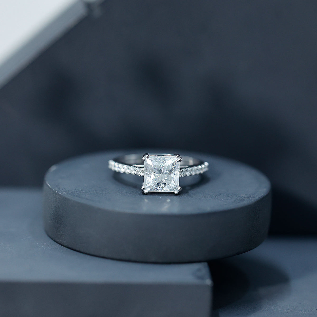 IGI Verified Lab Grown Diamond 3 Carat Princess Cut Engagement Ring Lab - ( E-VS1 ) - Rosec Jewels