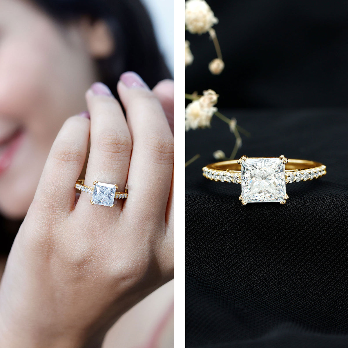 Rosec Jewels-IGI Verified Lab Grown Diamond 3 Carat Princess Cut Engagement Ring
