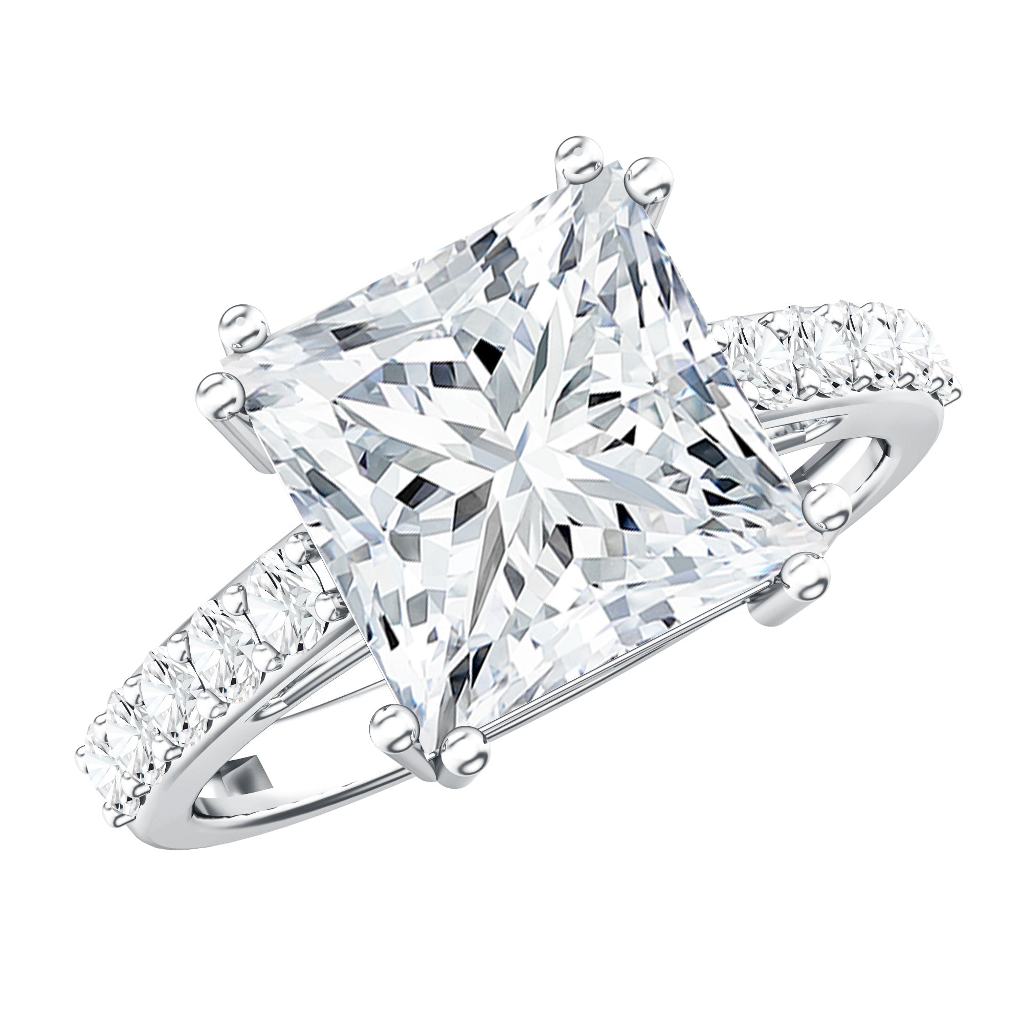 Rosec Jewels-IGI Certified Princess Cut Lab Grown Diamond 5 Carat Engagement Ring with Side Stones