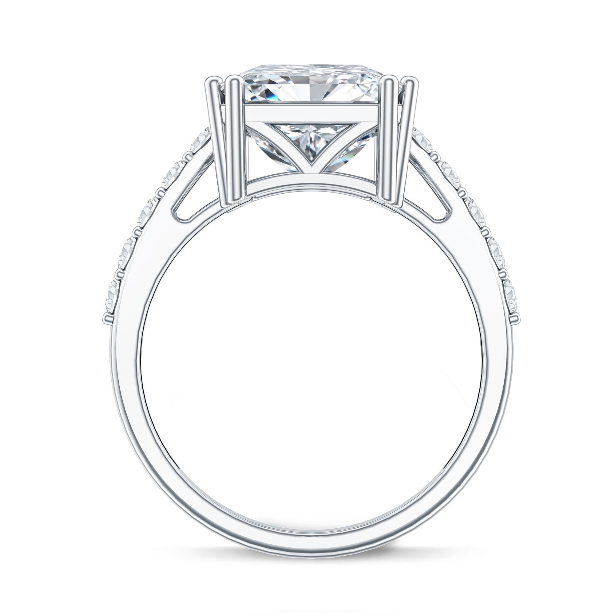 Rosec Jewels-IGI Certified Princess Cut Lab Grown Diamond 5 Carat Engagement Ring with Side Stones