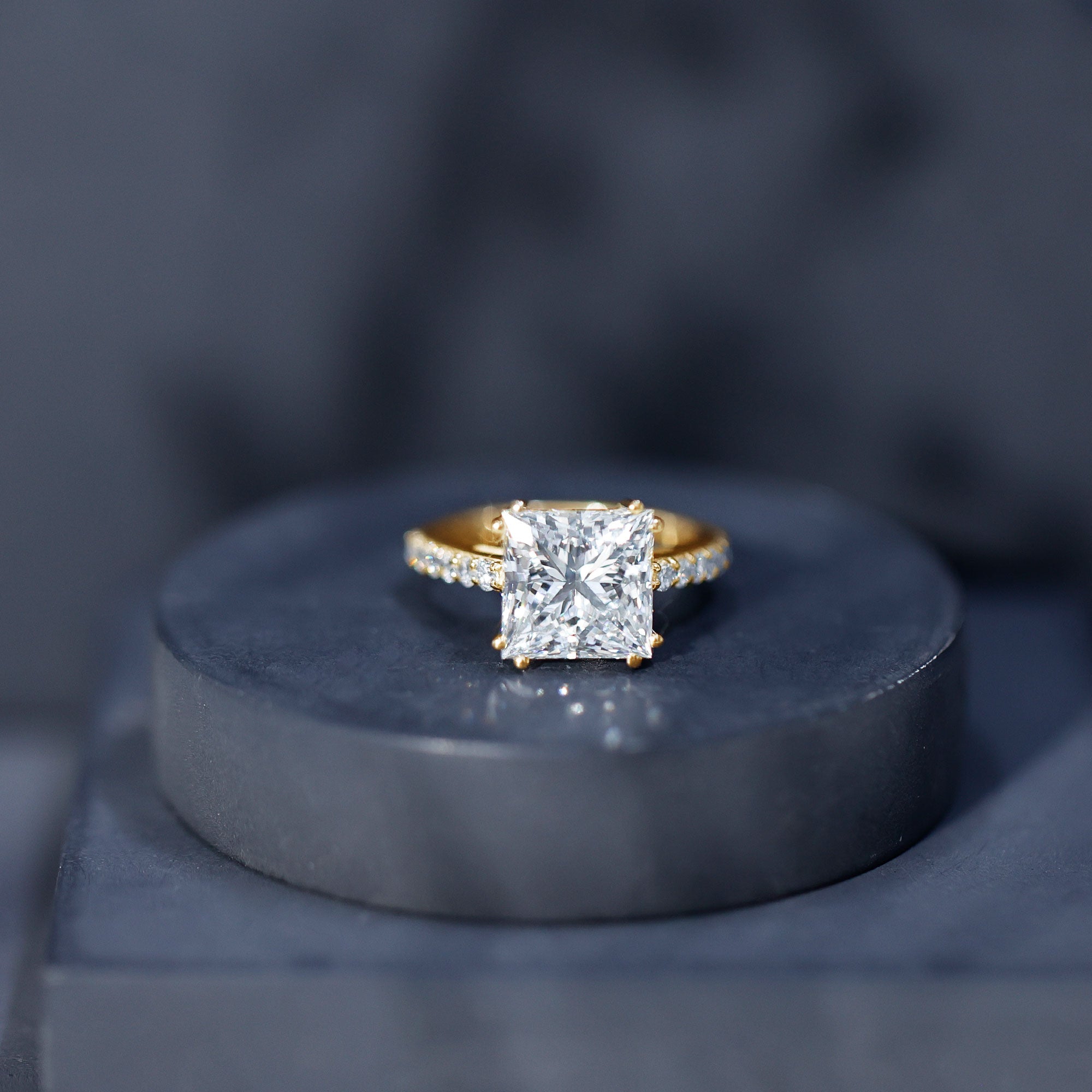 IGI Certified Princess Cut Lab Grown Diamond 5 Carat Engagement Ring with Side Stones Lab - ( E-VS1 ) - Rosec Jewels