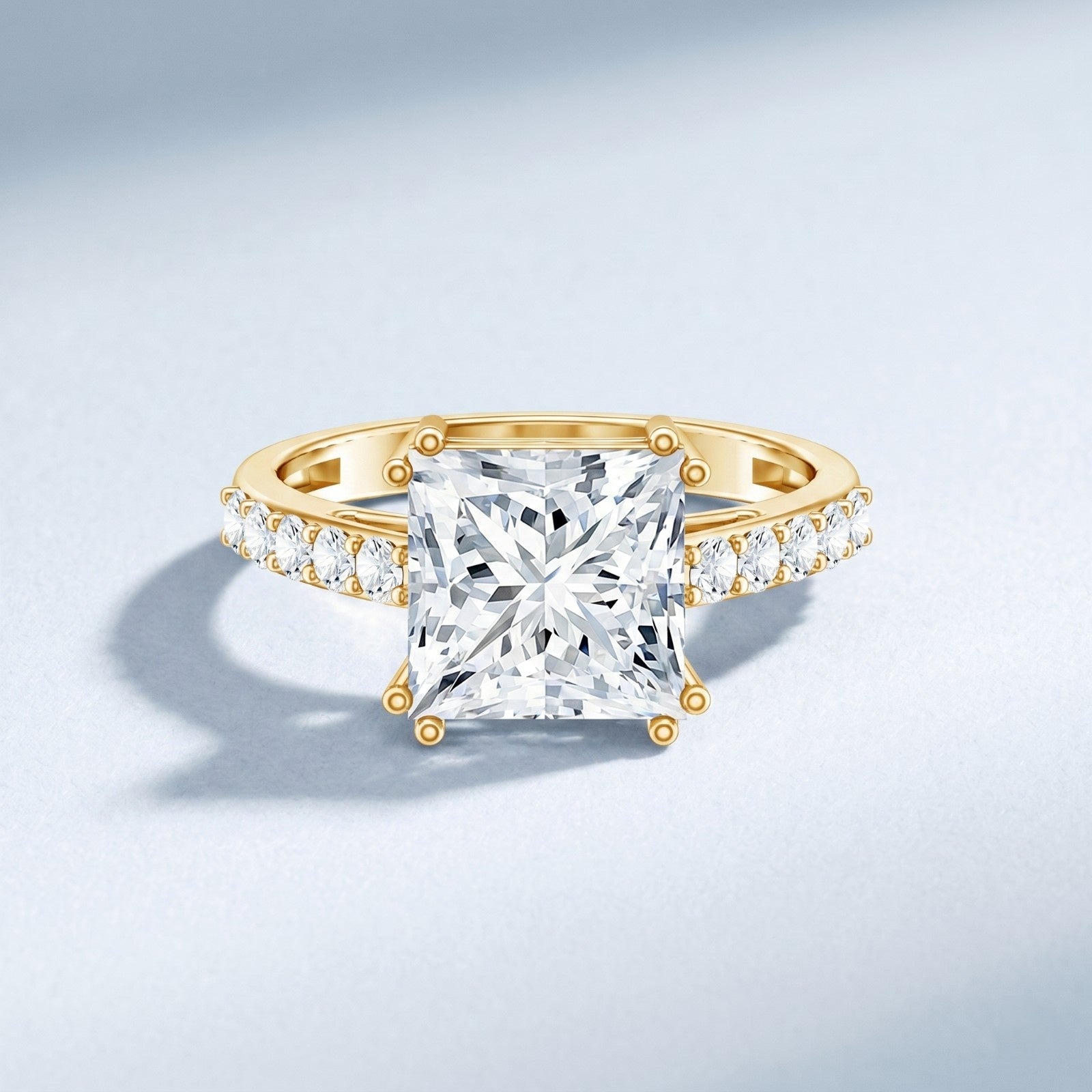 IGI Certified Princess Cut Lab Grown Diamond 5 Carat Engagement Ring with Side Stones Lab - ( E-VS1 ) - Rosec Jewels