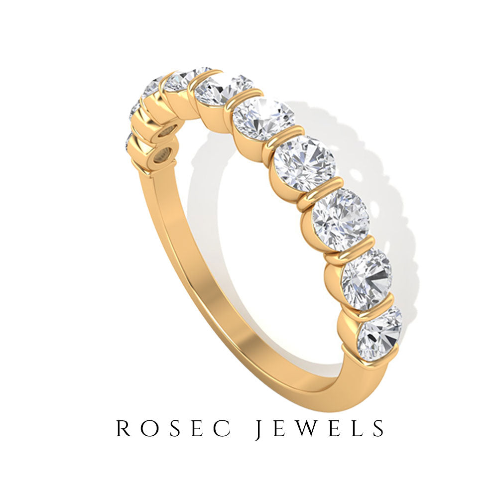 Rosec Jewels-Natural Diamond Half Eternity Ring in Bar Setting