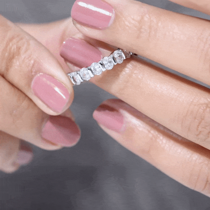 Rosec Jewels-Oval Shaped Cubic Zirconia Half Eternity Band Ring with Certificate