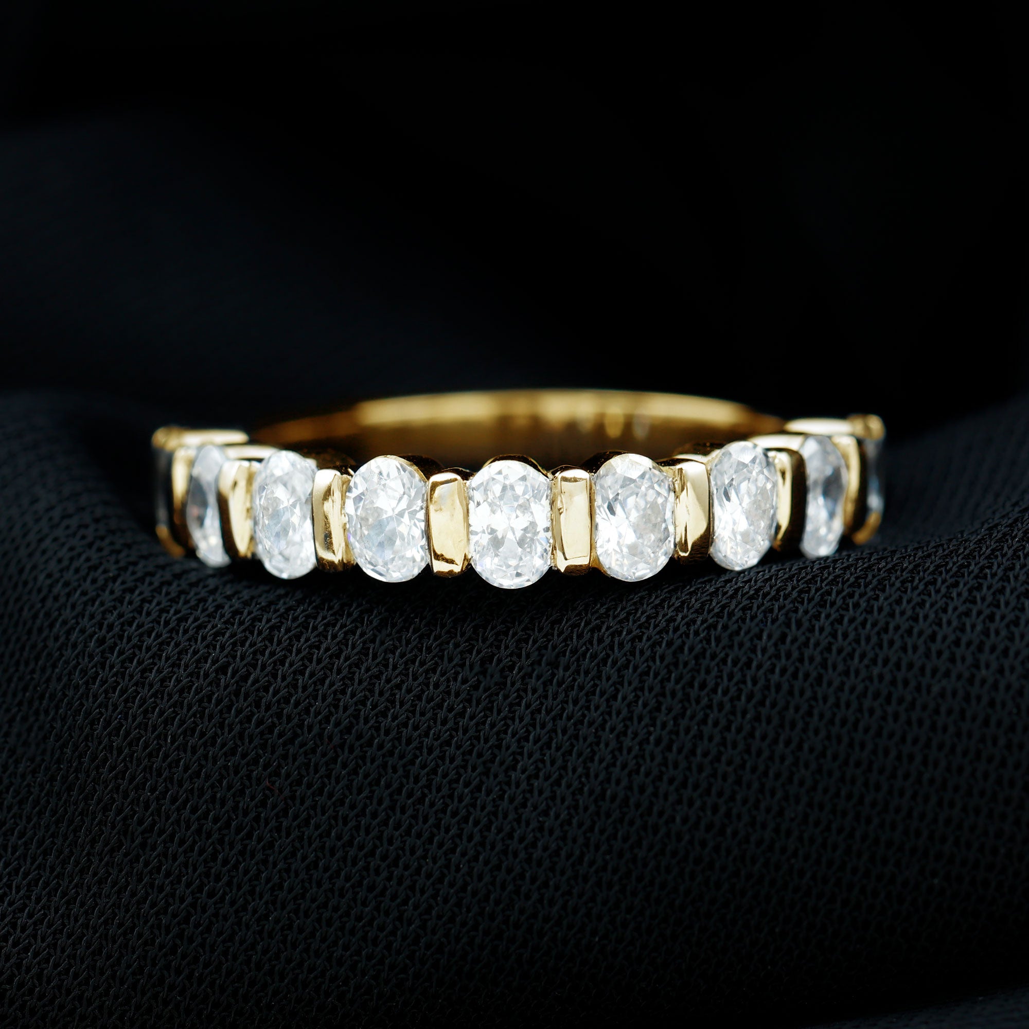 Rosec Jewels-Oval Shaped Cubic Zirconia Half Eternity Band Ring with Certificate