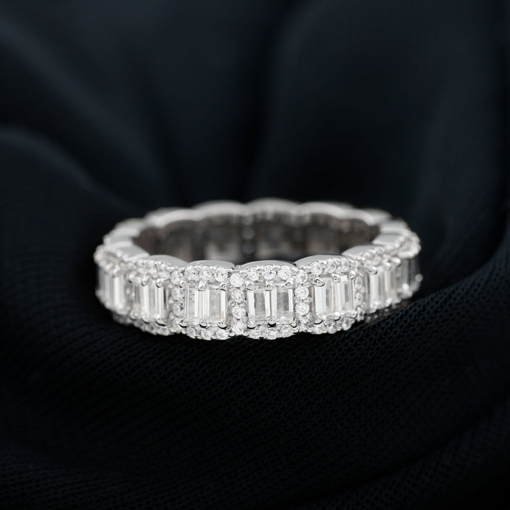 Designer Cubic Zirconia Semi Eternity Band Ring Zircon - ( AAAA ) - Quality - Rosec Jewels