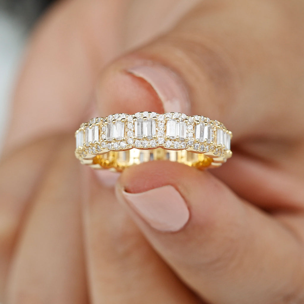 Designer Cubic Zirconia Semi Eternity Band Ring Zircon - ( AAAA ) - Quality - Rosec Jewels