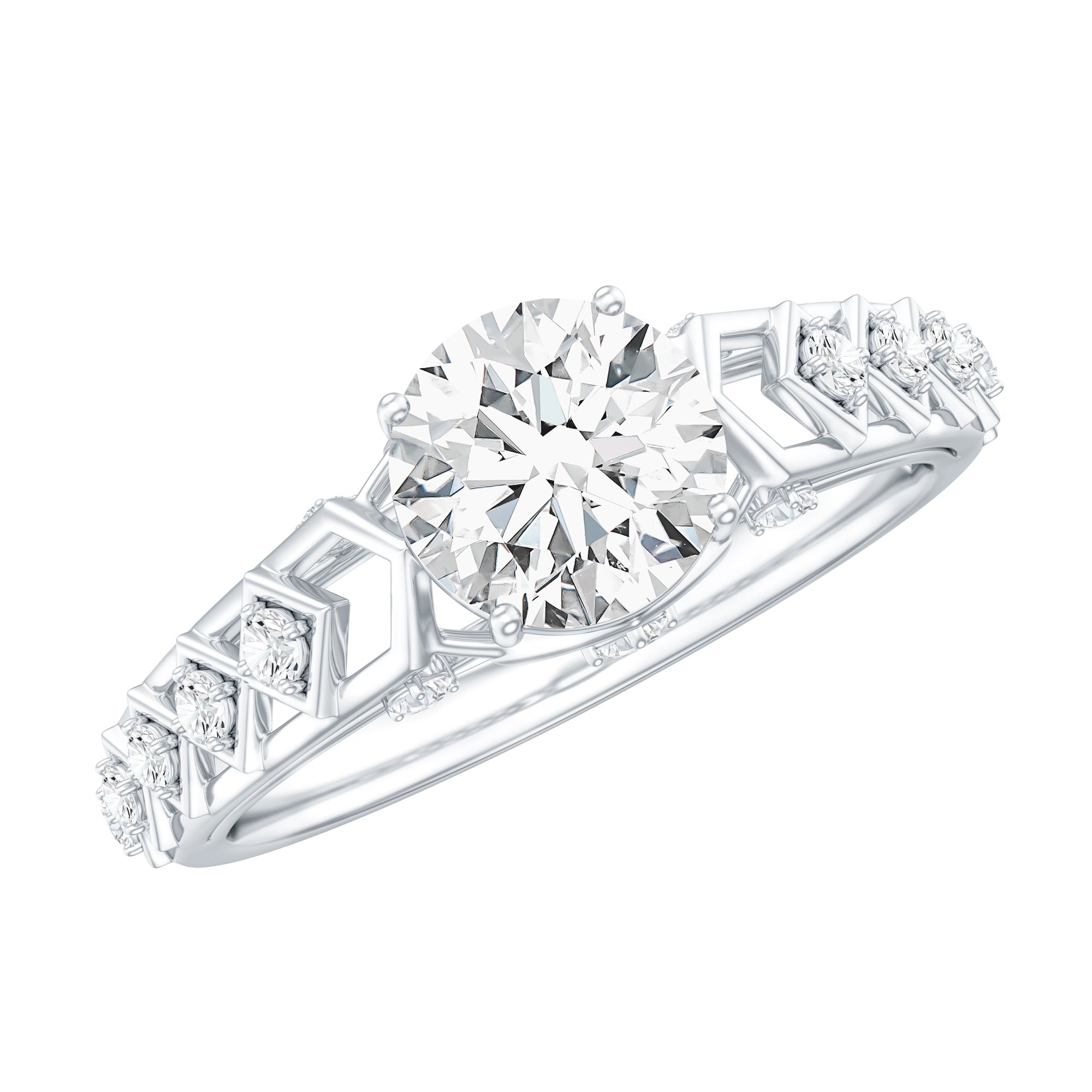 Round Cut Certified Moissanite Art Deco Engagement Ring D-VS1 - Rosec Jewels