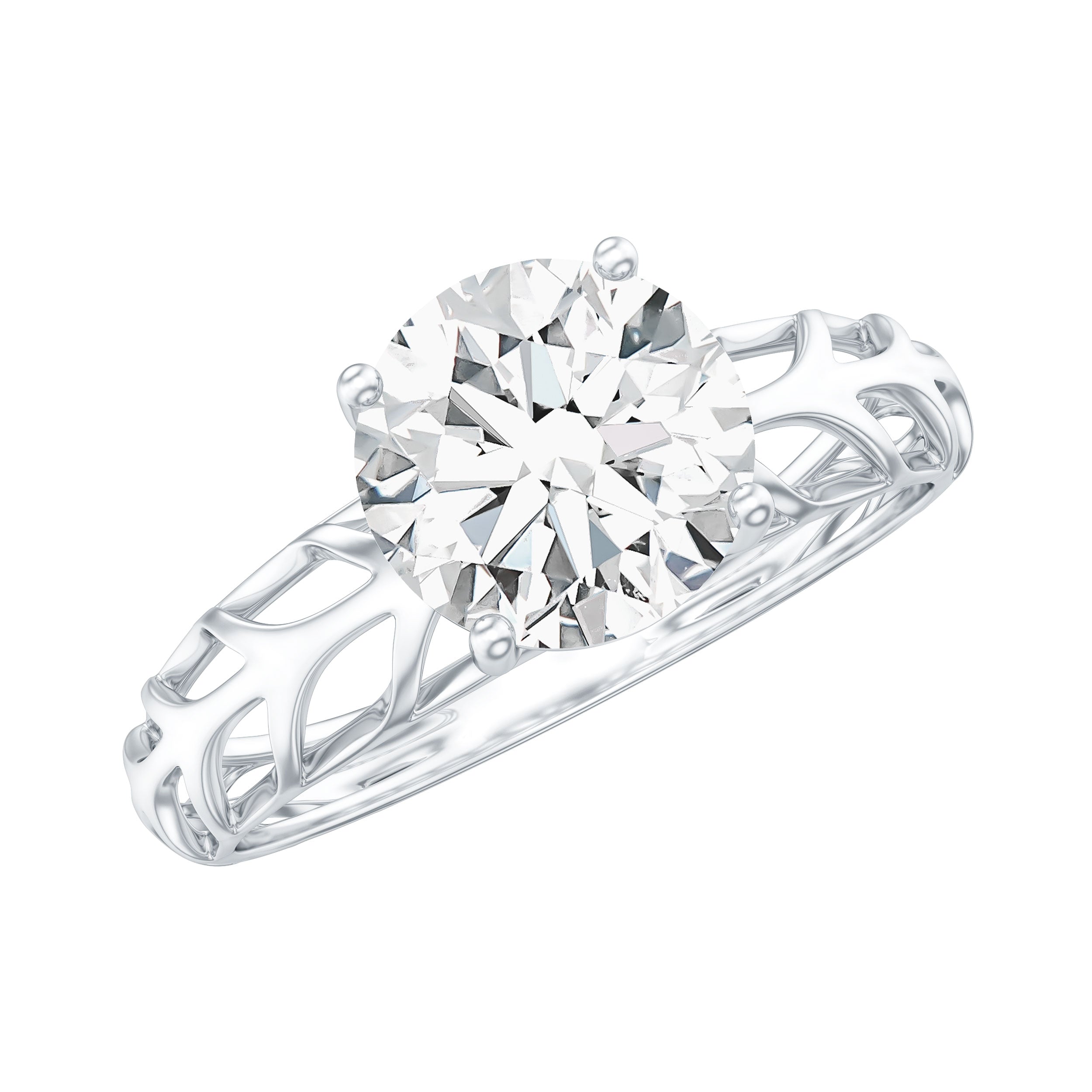 7 MM Solitaire Moissanite Engagement Ring with Filigree Band D-VS1 - Rosec Jewels