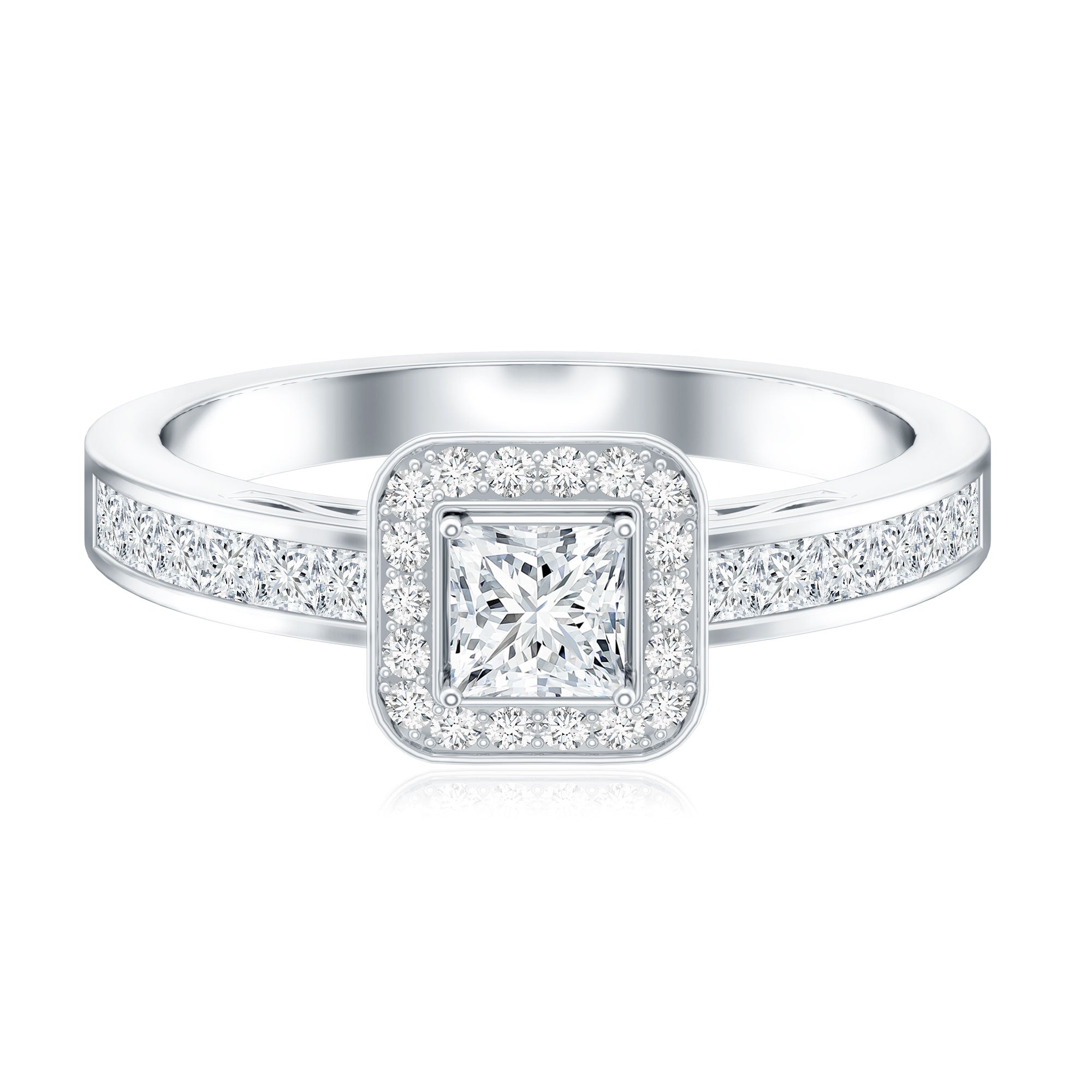 Lab Grown Diamond Princess Cut Engagement Ring with Halo Lab - ( EF-VS ) - Rosec Jewels