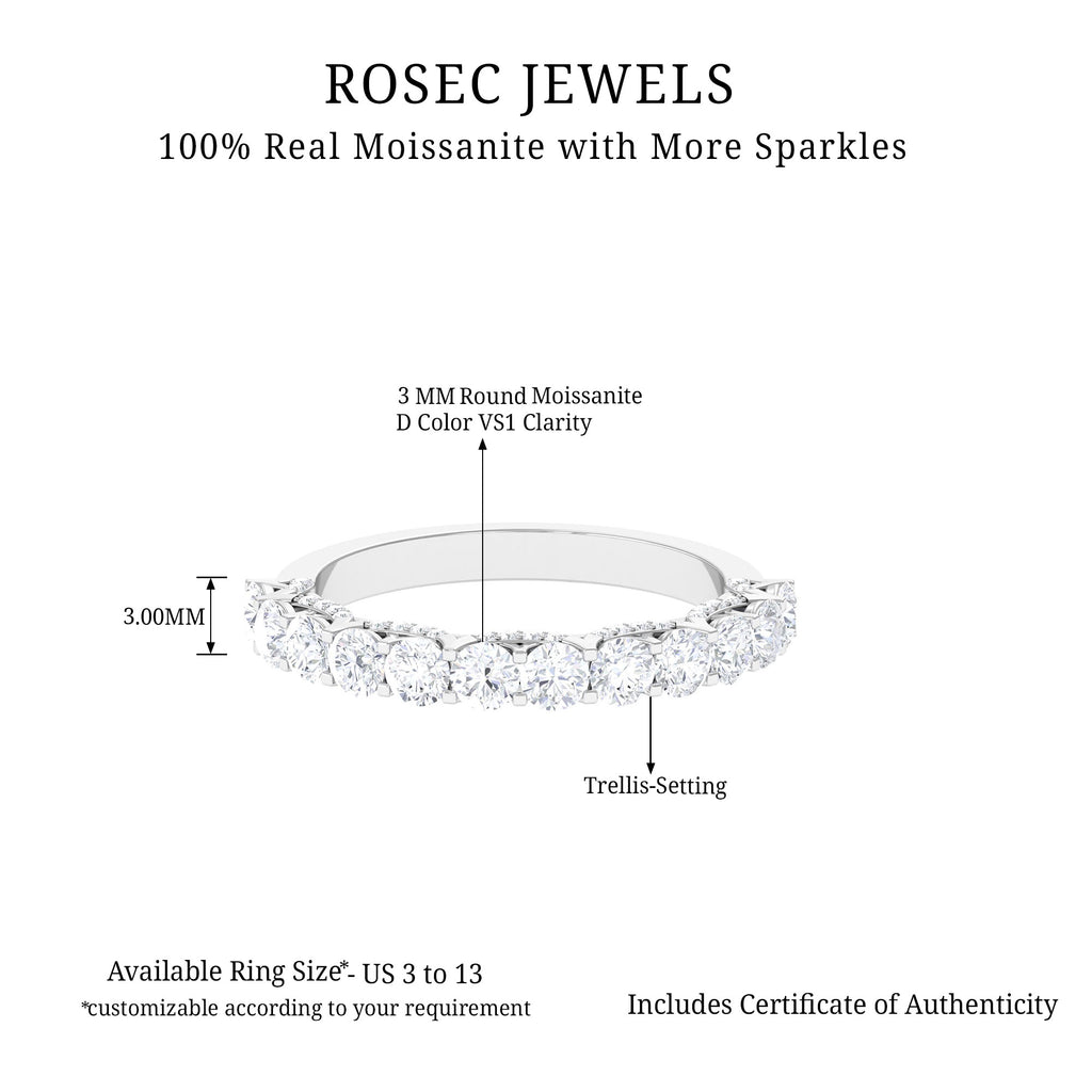Trellis Set Moissanite Half Eternity Ring Moissanite - ( D-VS1 ) - Color and Clarity - Rosec Jewels