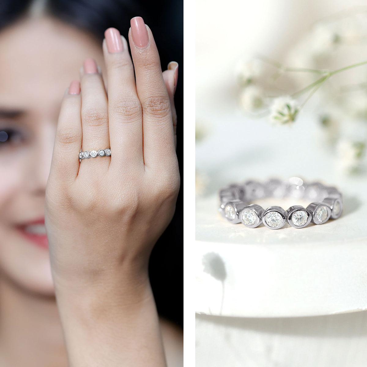 Certified Bezel Set Moissanite Full Eternity Band Ring For Women D-VS1 - Rosec Jewels