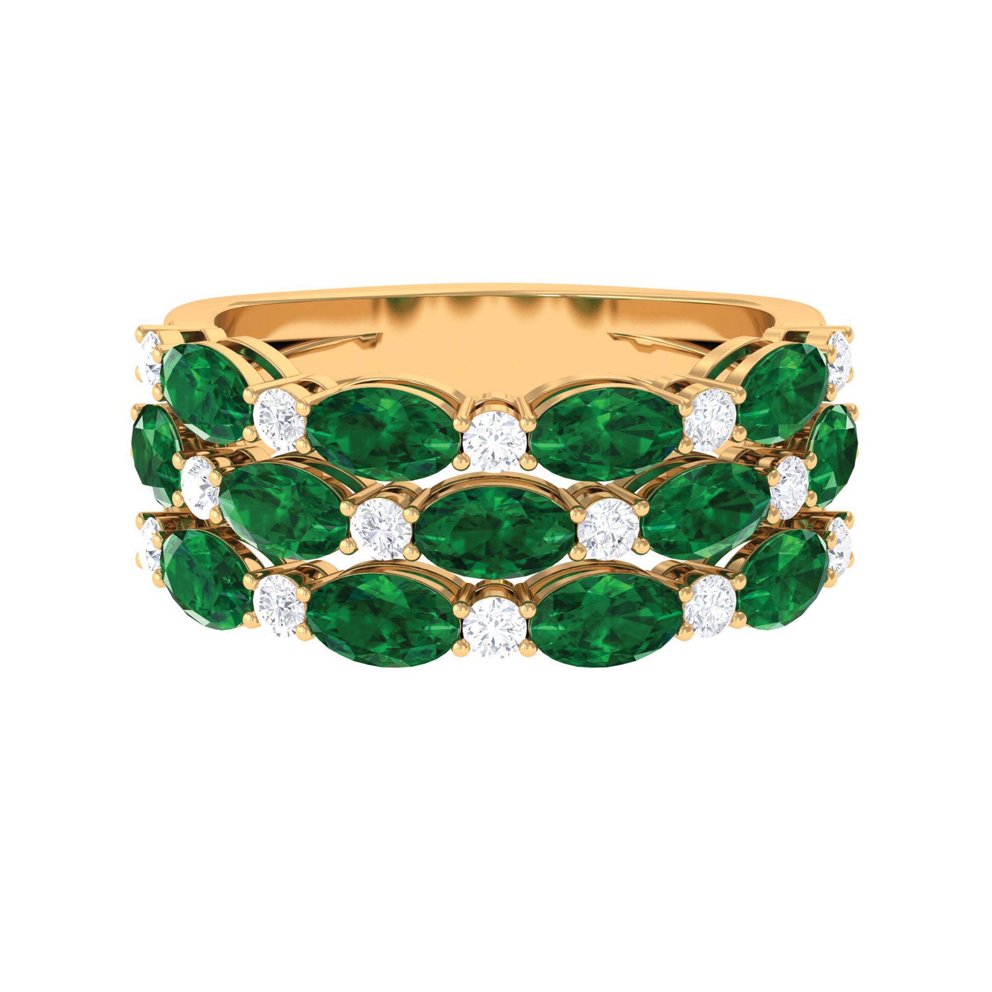 4 CT Oval Created Emerald 3 Row Wedding Band Ring with Diamond Lab Created Emerald - ( AAAA ) - Quality - Rosec Jewels