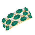 Rosec Jewels-Oval Cut Lab Grown Emerald Statement Wedding Band with Diamond