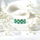 Rosec Jewels-Oval Cut Lab Grown Emerald Statement Wedding Band with Diamond