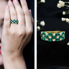 Rosec Jewels-Oval Cut Lab Grown Emerald Statement Wedding Band with Diamond