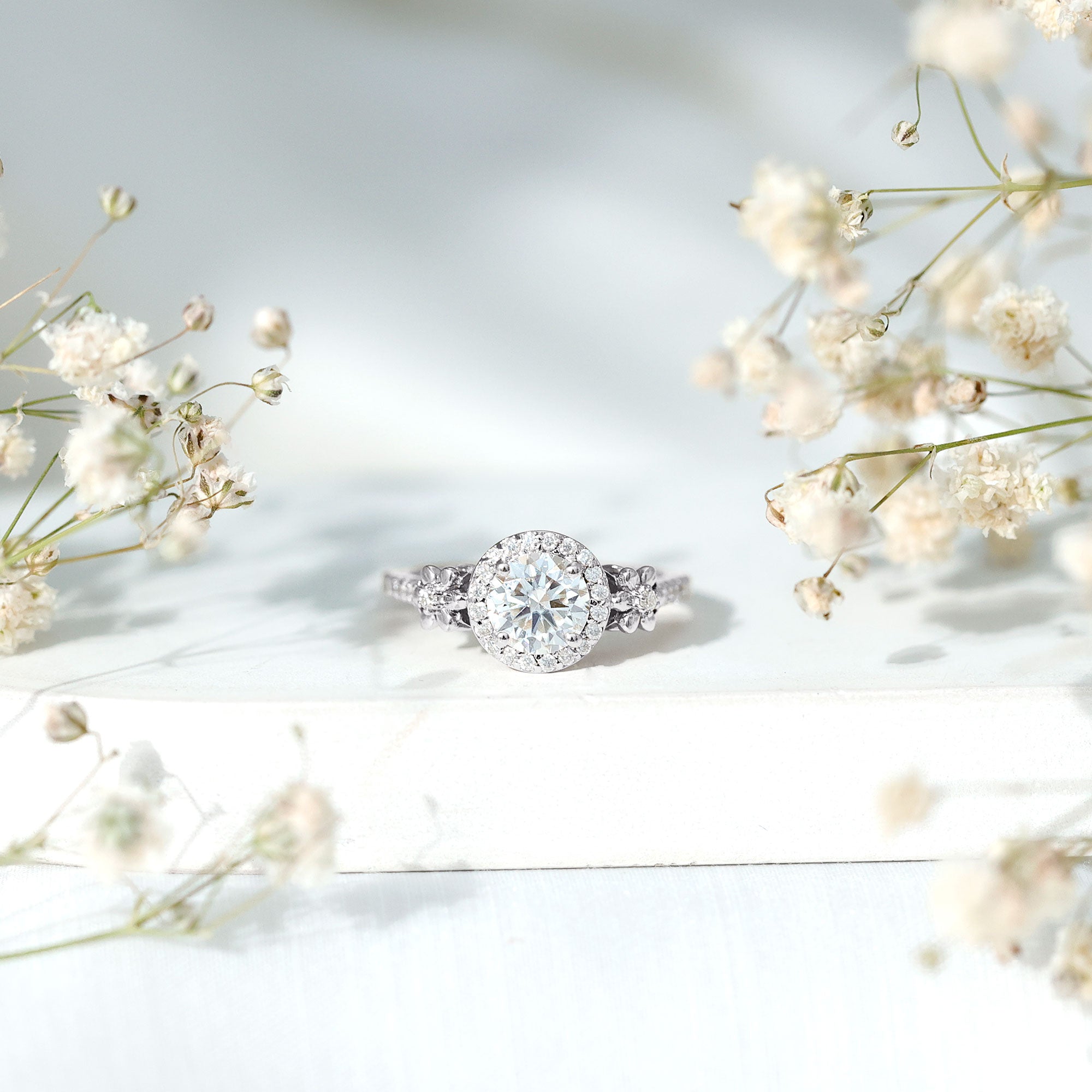 Certified 1 Carat Moissanite Floral Engagement Ring for Women D-VS1 - Rosec Jewels